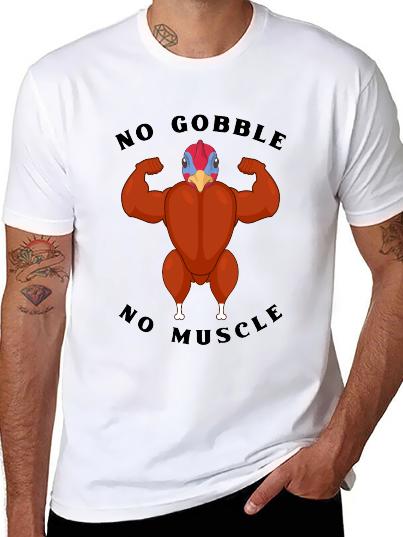 Funny Turkey Muscle T-Shirt - No Gobble No Muscle!