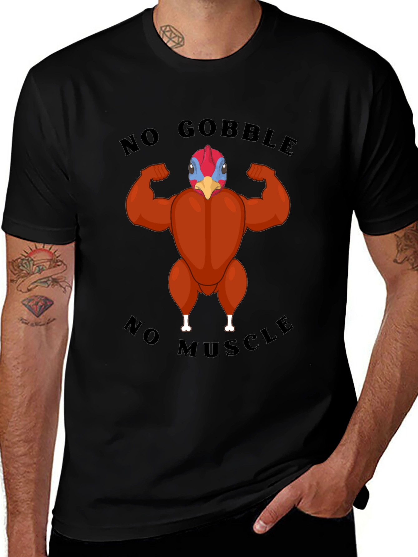 Funny Turkey Muscle T-Shirt - No Gobble No Muscle!