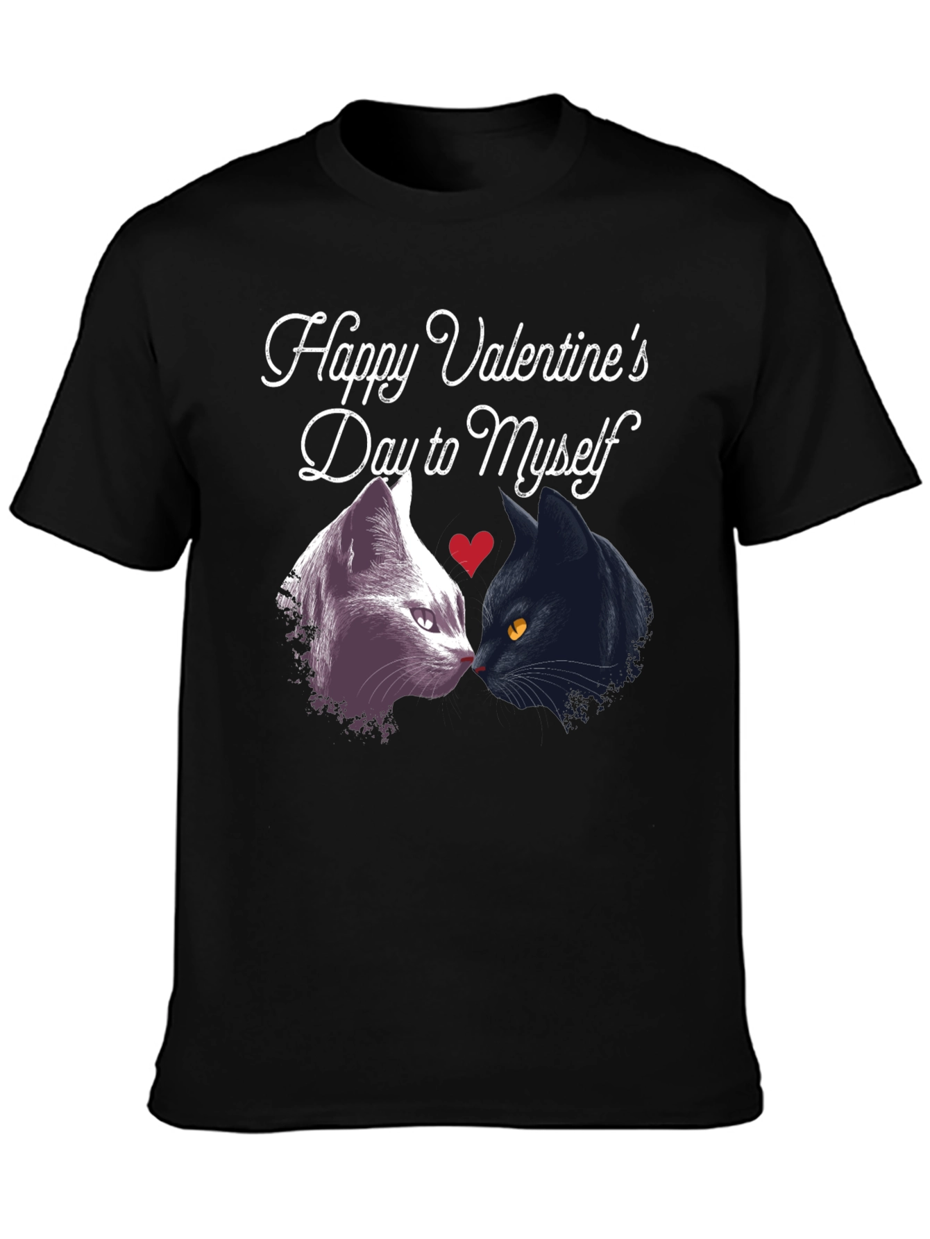 Funny Valentines Day Cats Black T-Shirt