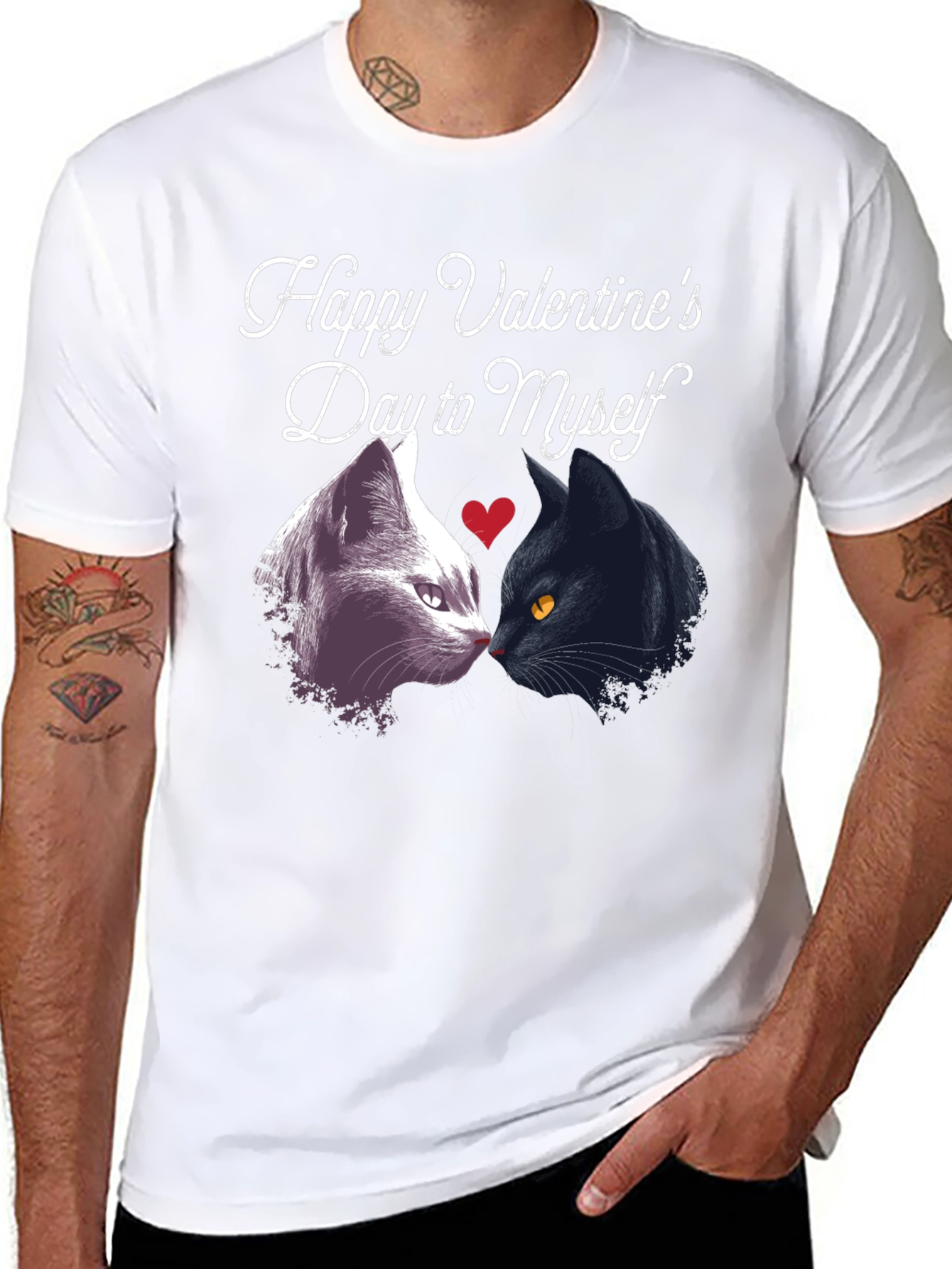 Funny Valentines Day Cats Black T-Shirt