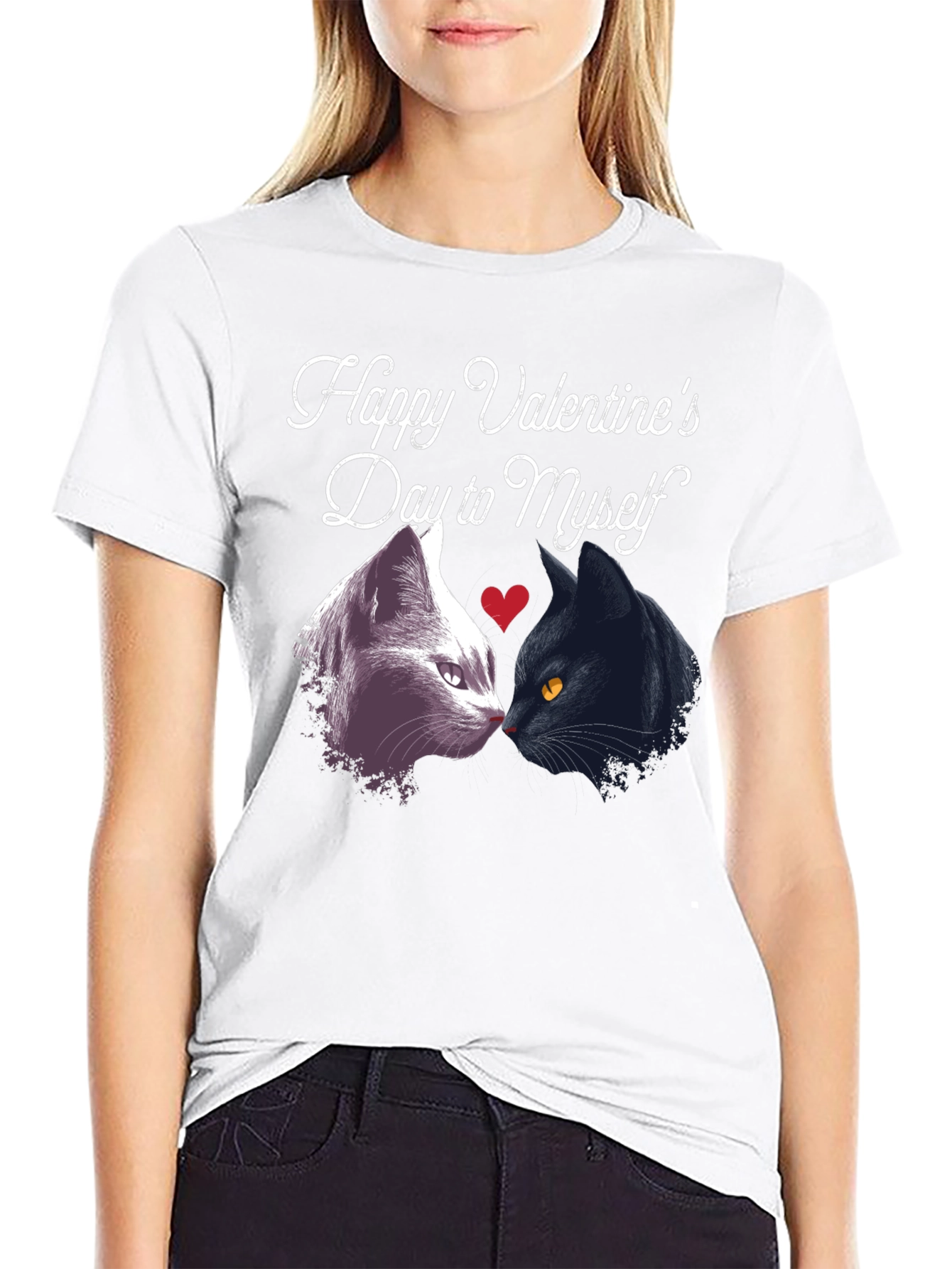 Funny Valentines Day Cats Black T-Shirt