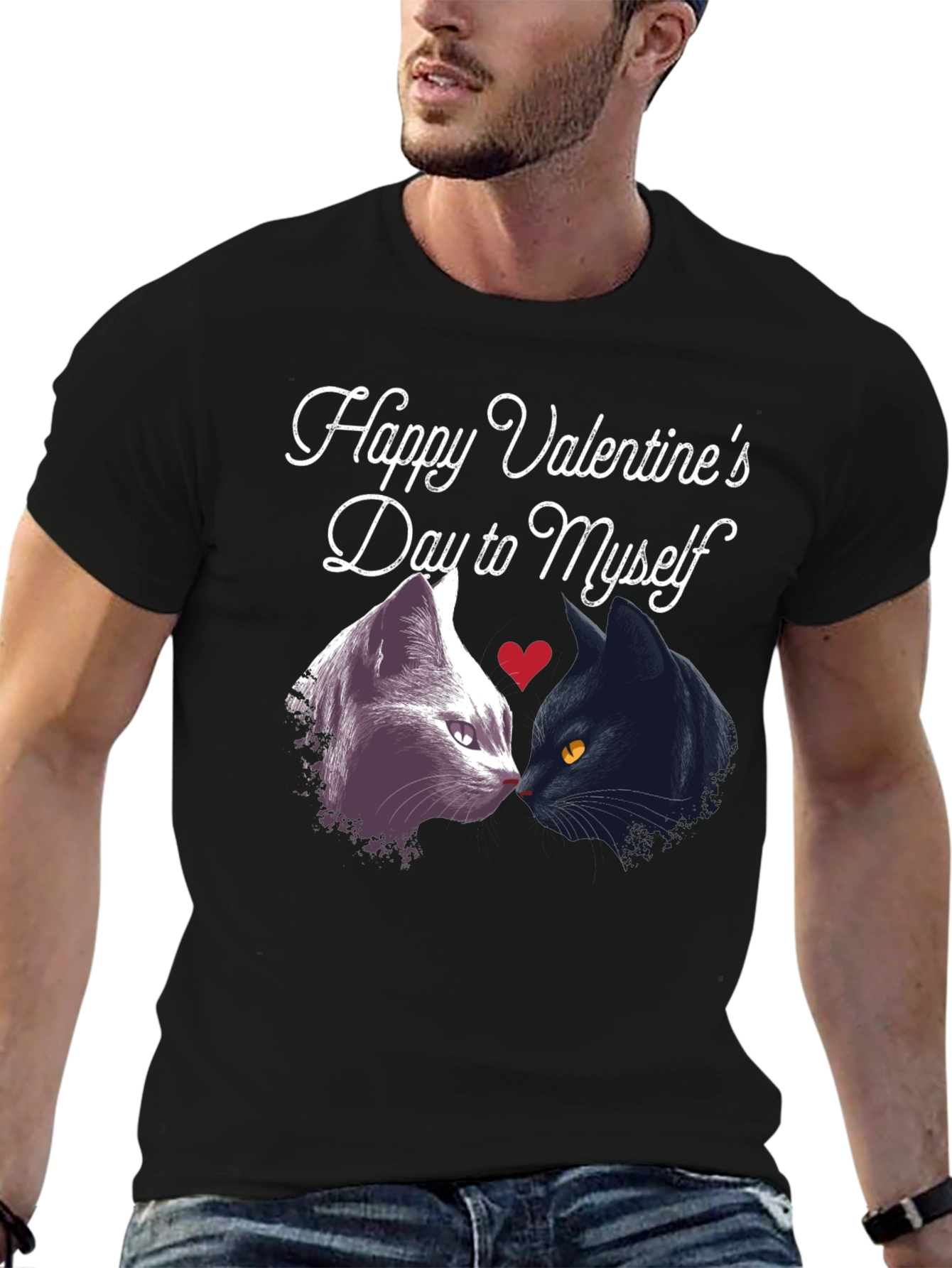 Funny Valentines Day Cats Black T-Shirt