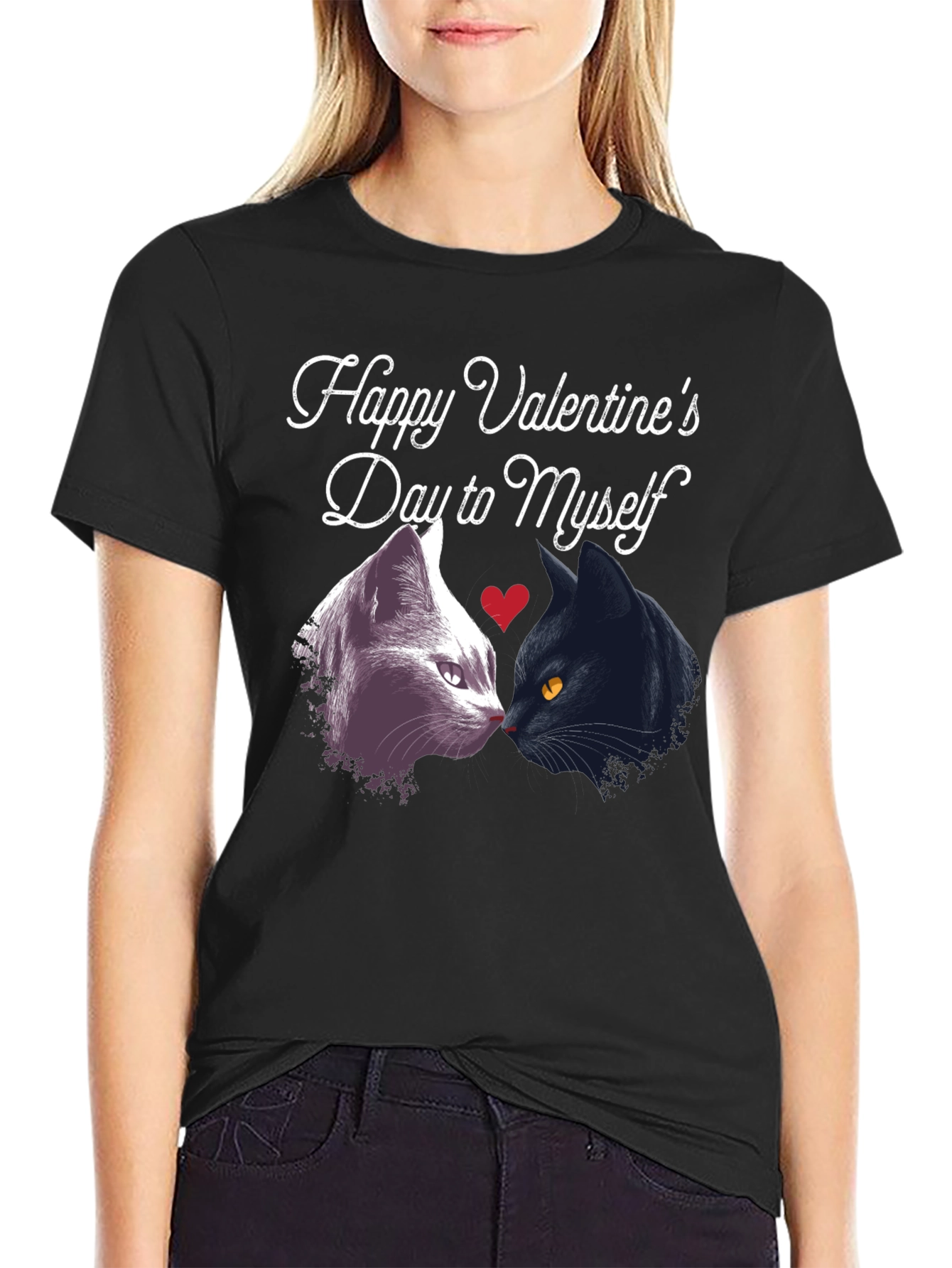 Funny Valentines Day Cats Black T-Shirt