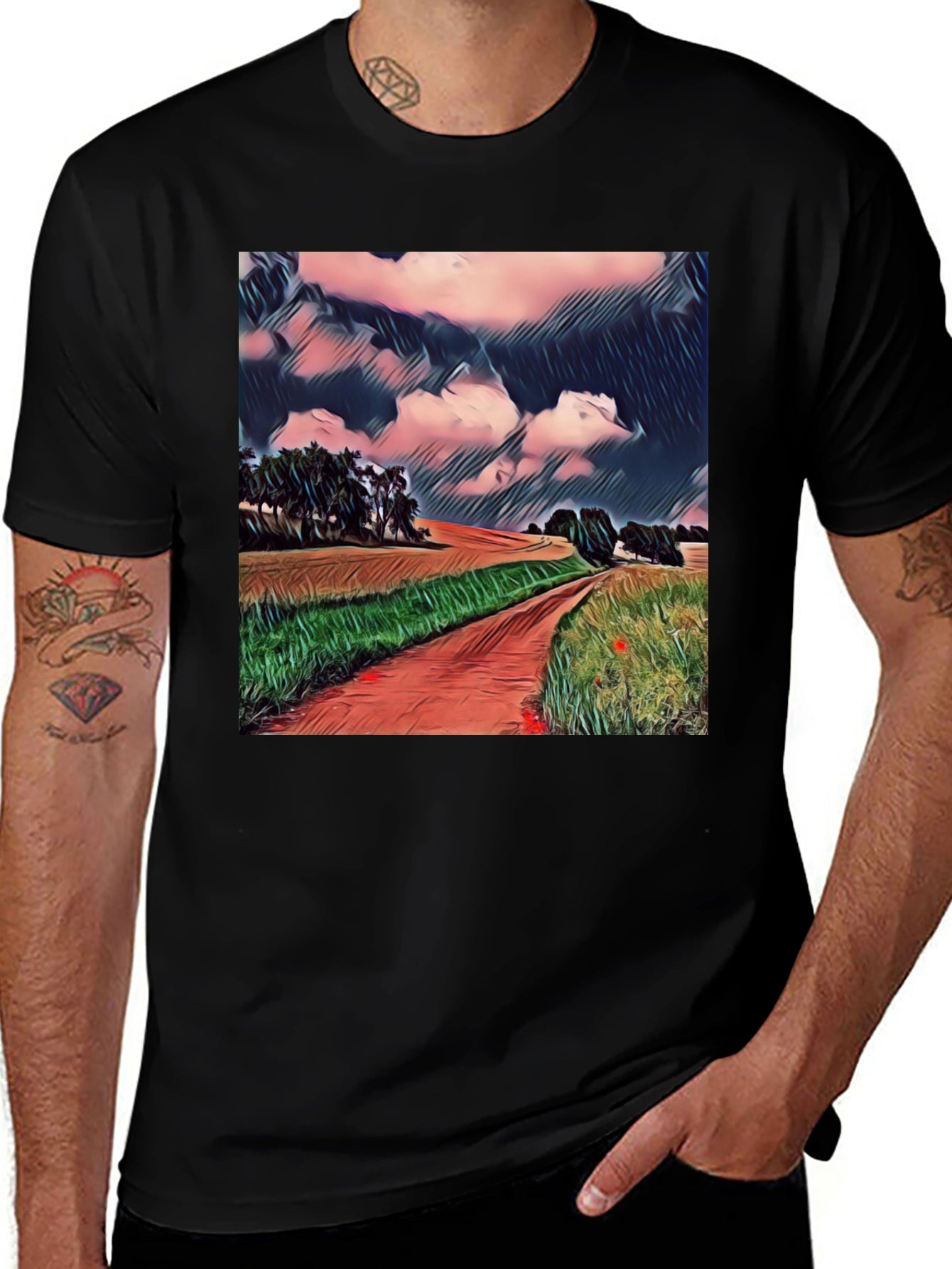 Artistic Landscape T-Shirt - Country Road Design