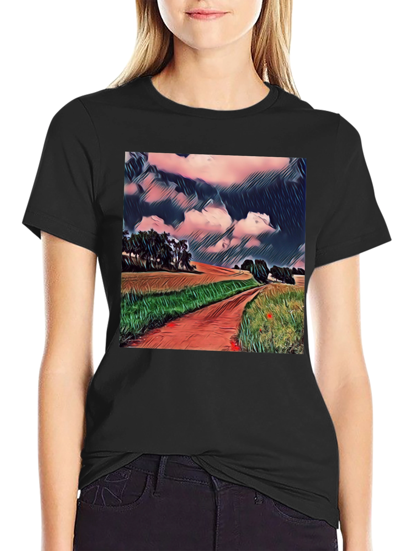 Artistic Landscape T-Shirt - Country Road Design