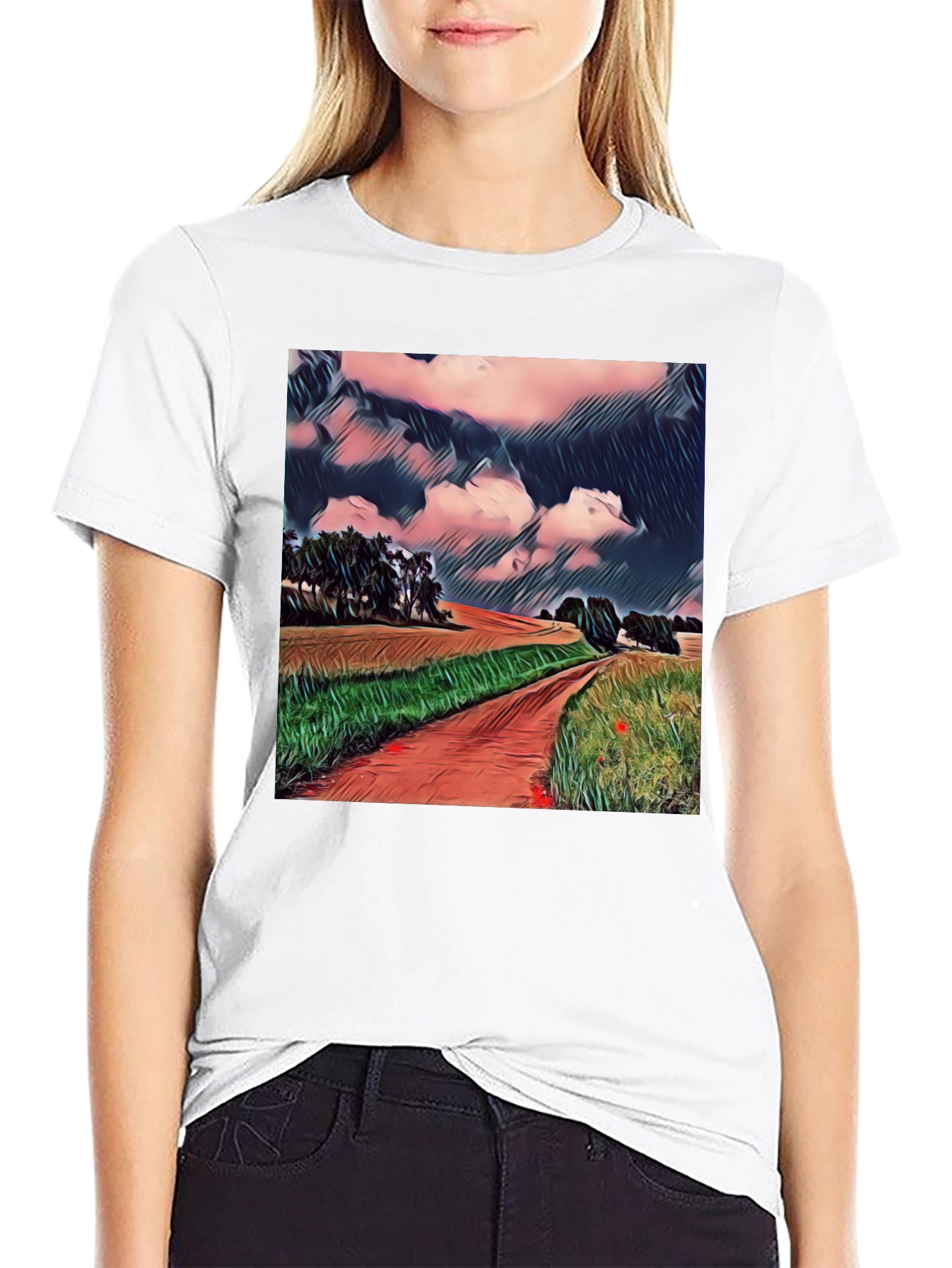 Artistic Landscape T-Shirt - Country Road Design