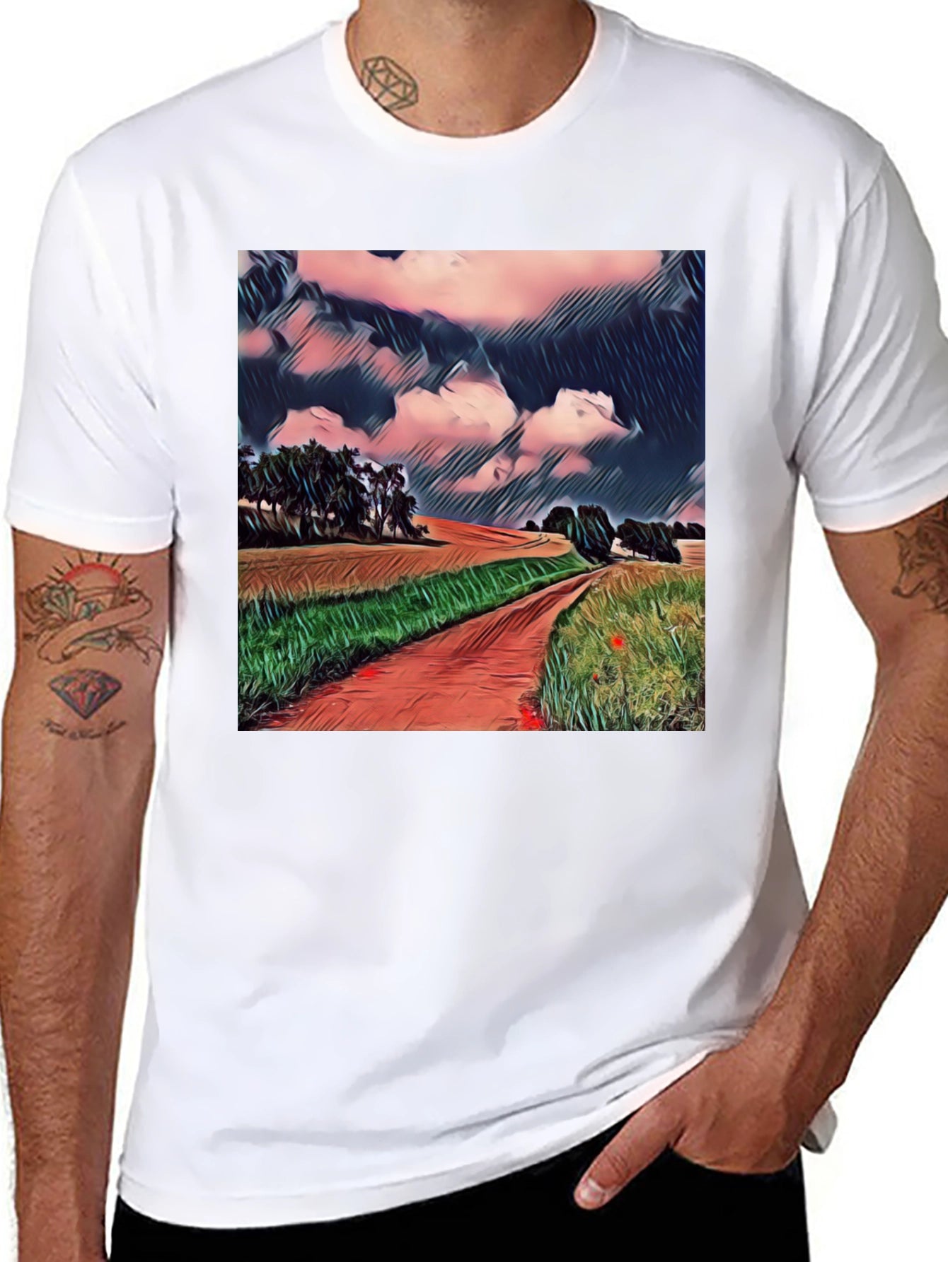Artistic Landscape T-Shirt - Country Road Design