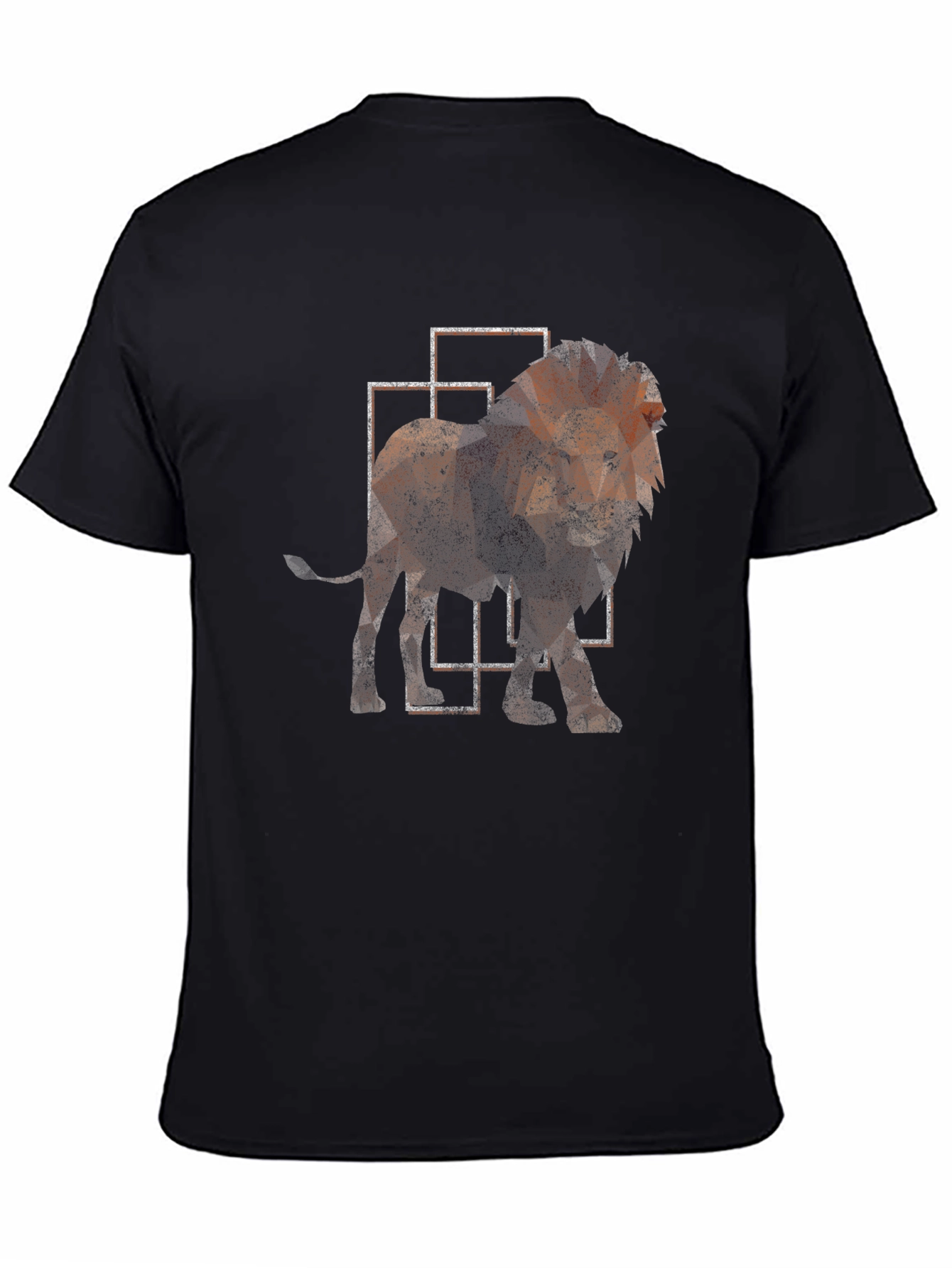 Geometric Lion Print Black T-Shirt