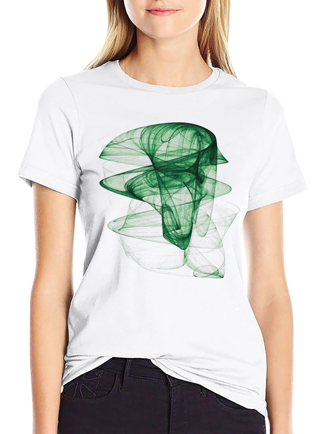 Abstract Green Graphic Print Black T-Shirt