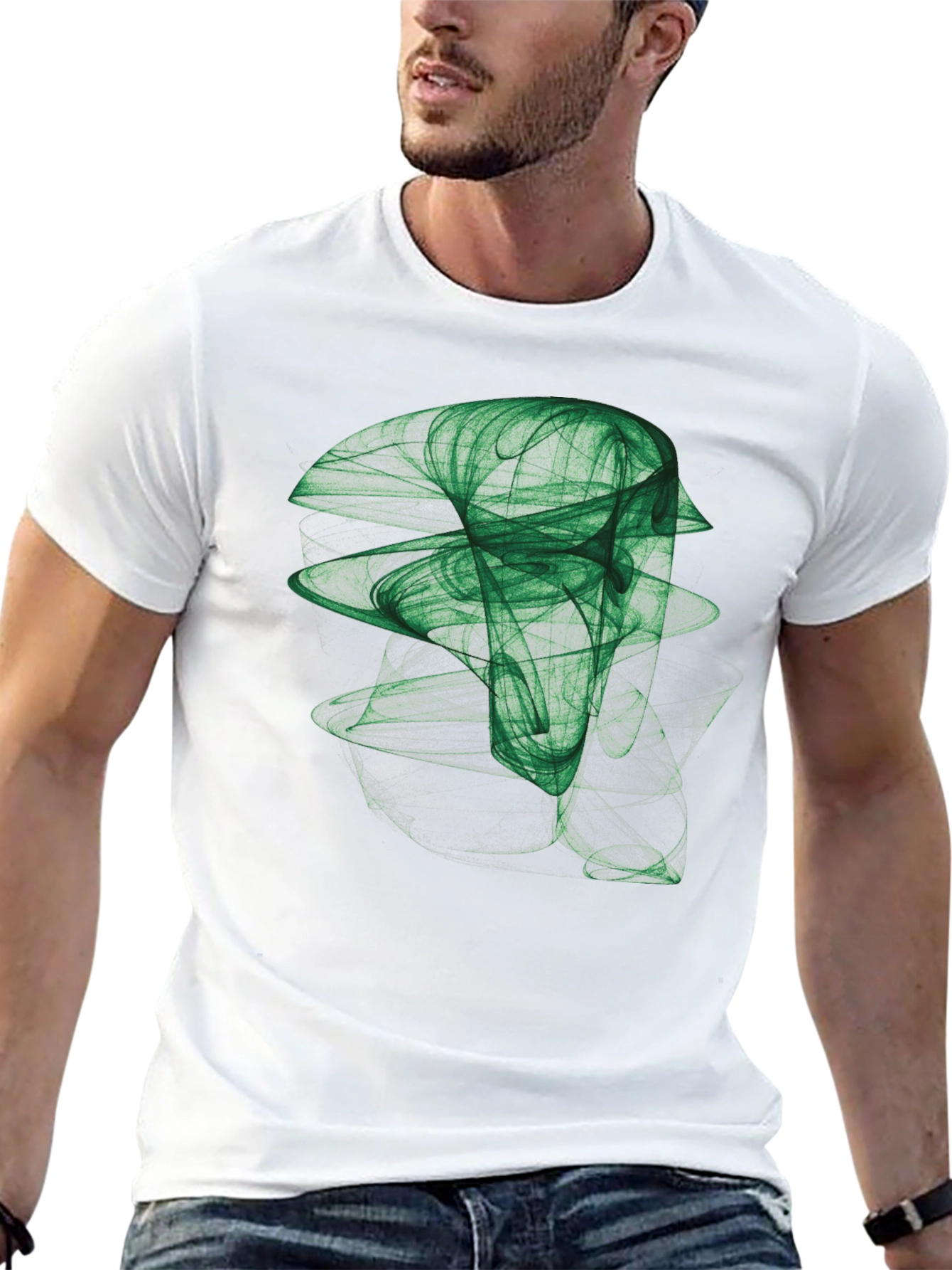 Abstract Green Graphic Print Black T-Shirt