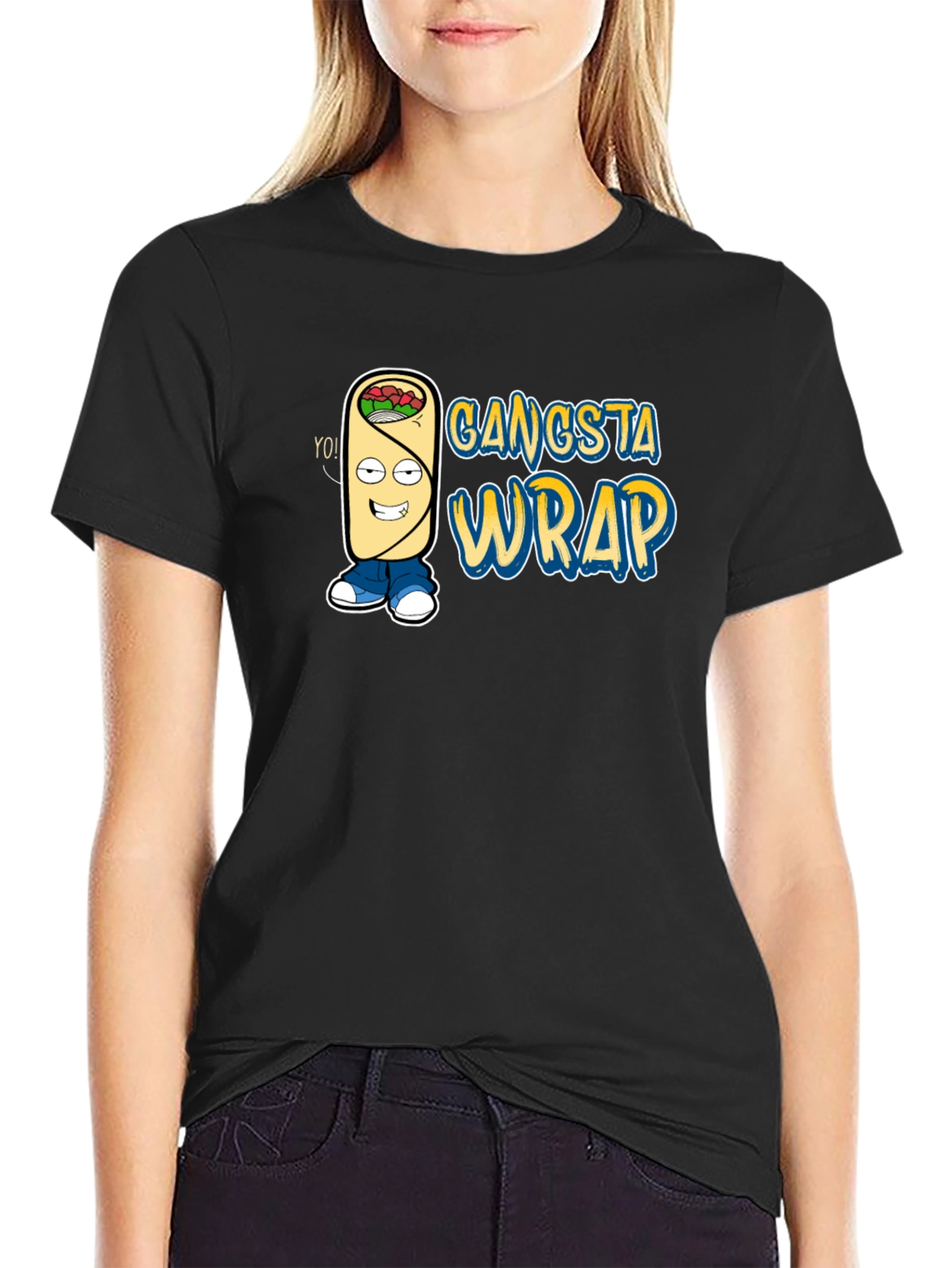 Gangsta Wrap Graphic T-Shirt - Funny Cartoon Food Tee