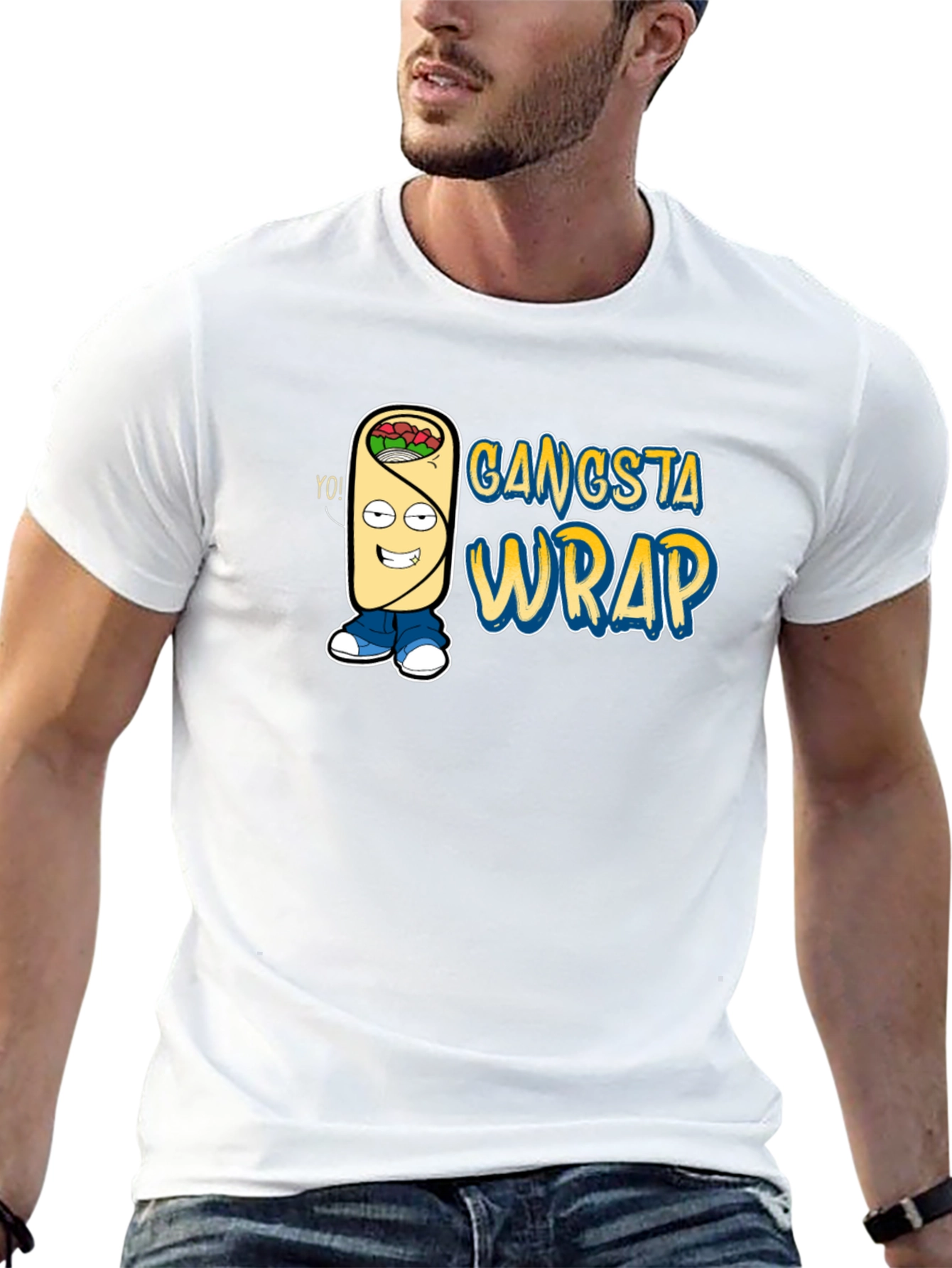 Gangsta Wrap Graphic T-Shirt - Funny Cartoon Food Tee