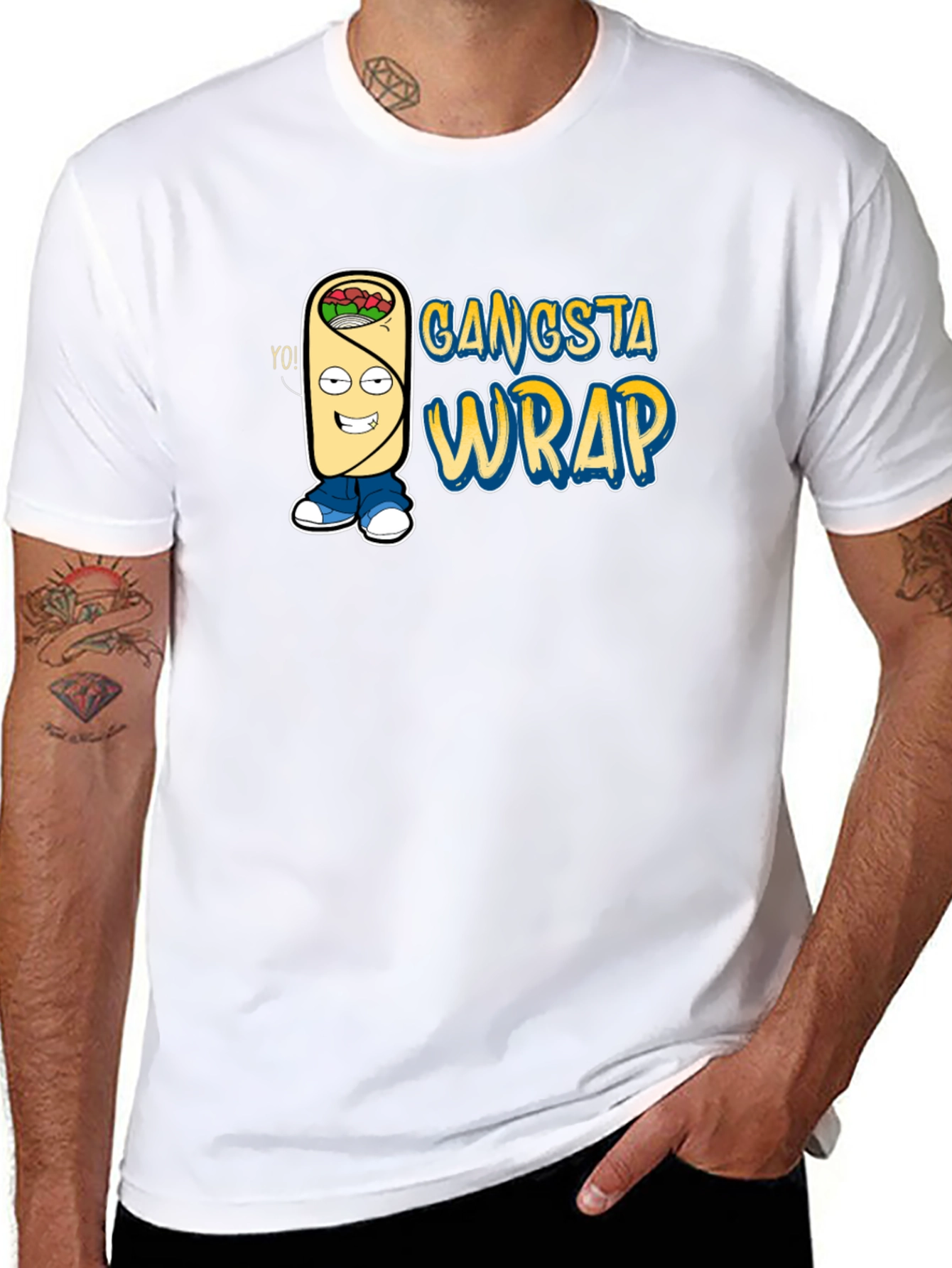 Gangsta Wrap Graphic T-Shirt - Funny Cartoon Food Tee