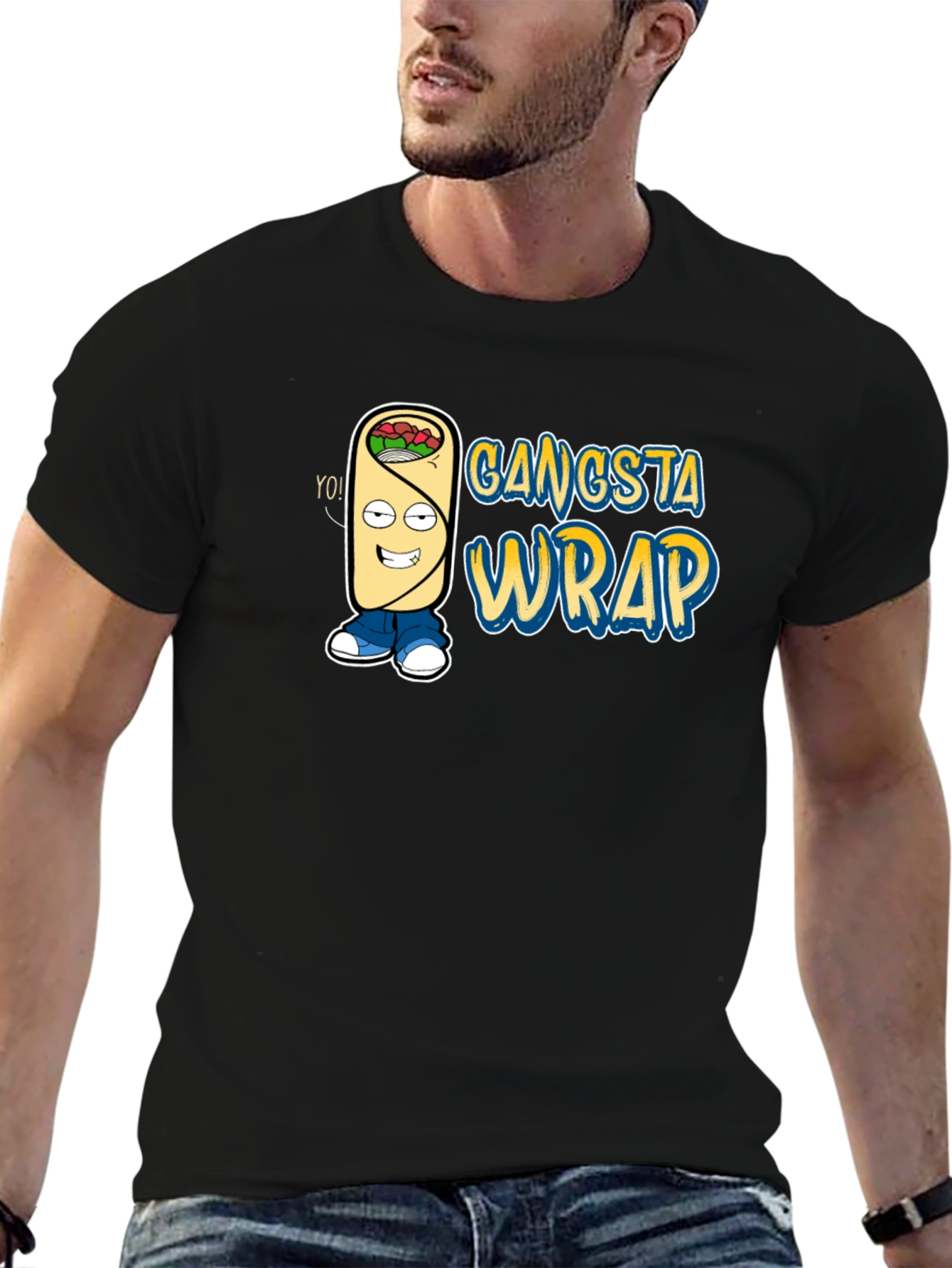 Gangsta Wrap Graphic T-Shirt - Funny Cartoon Food Tee