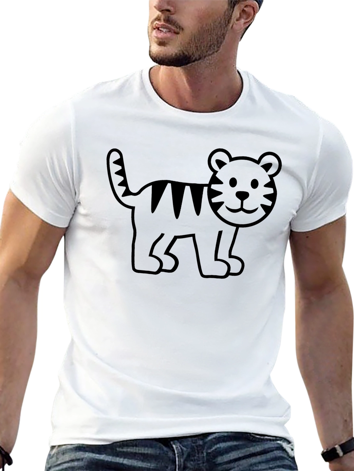 Cartoon Tiger Graphic Black T-Shirt