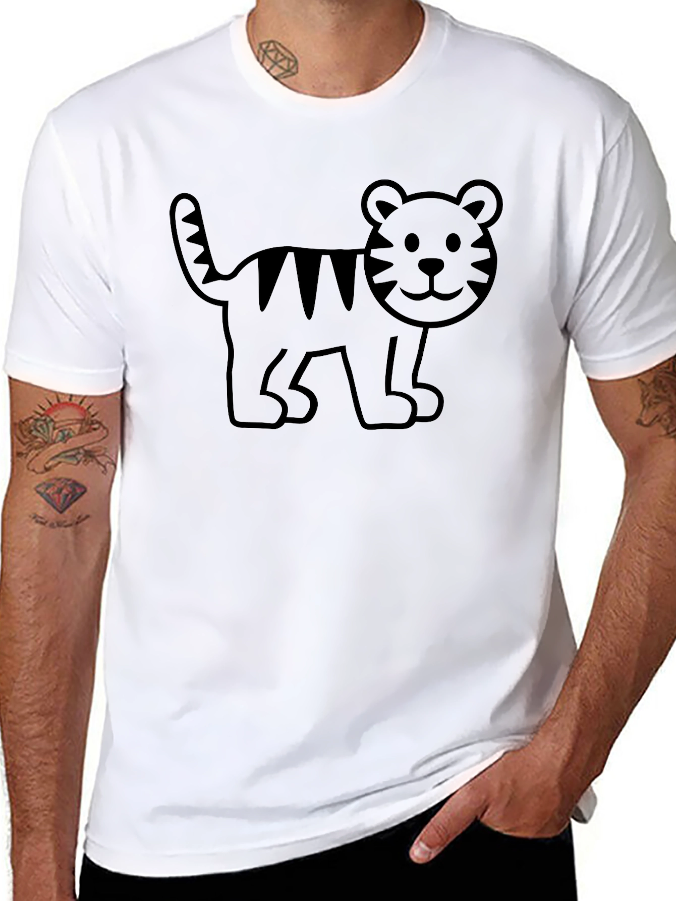 Cartoon Tiger Graphic Black T-Shirt