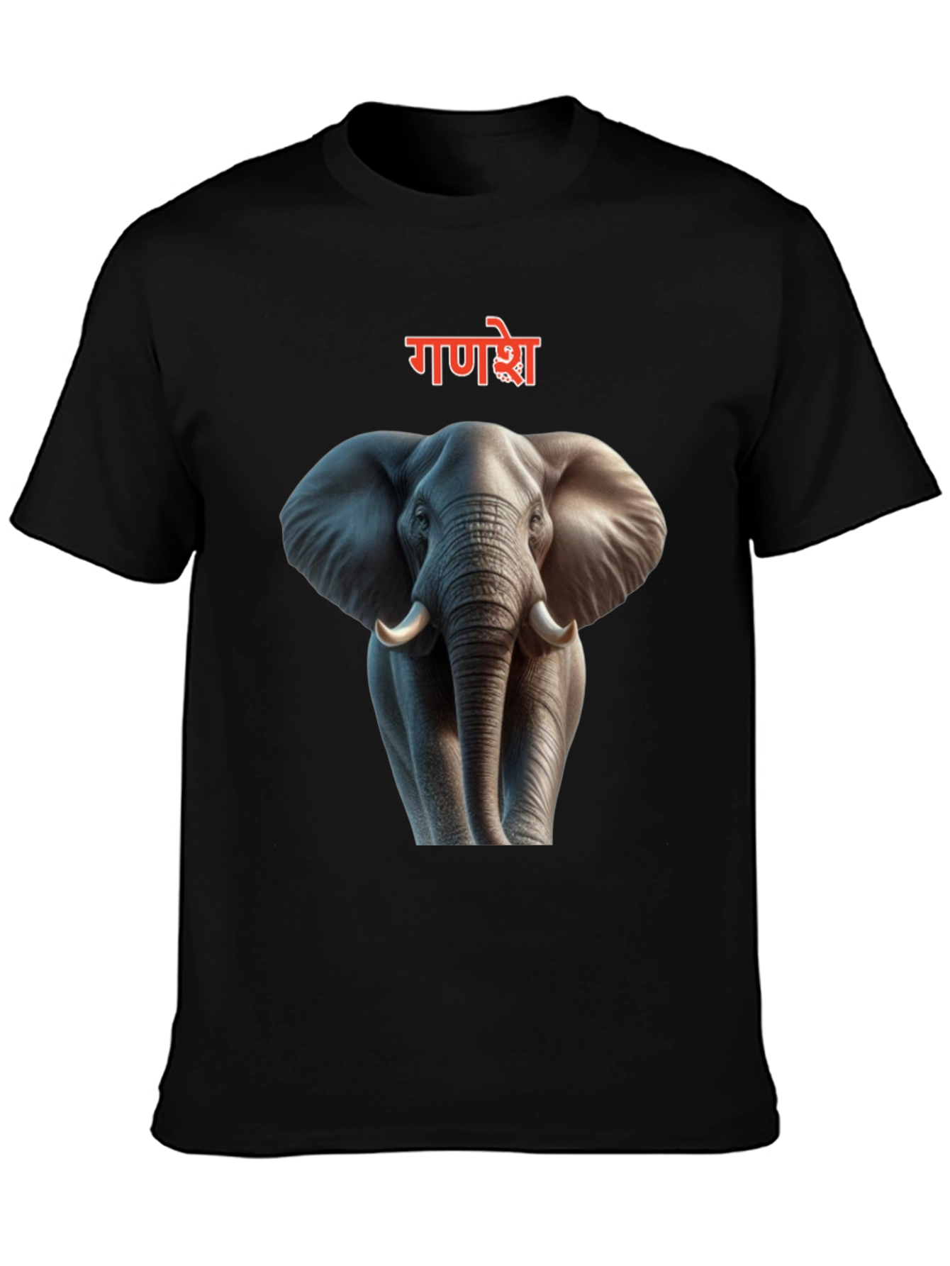 Ganesh Elephant Graphic Print Black T-Shirt
