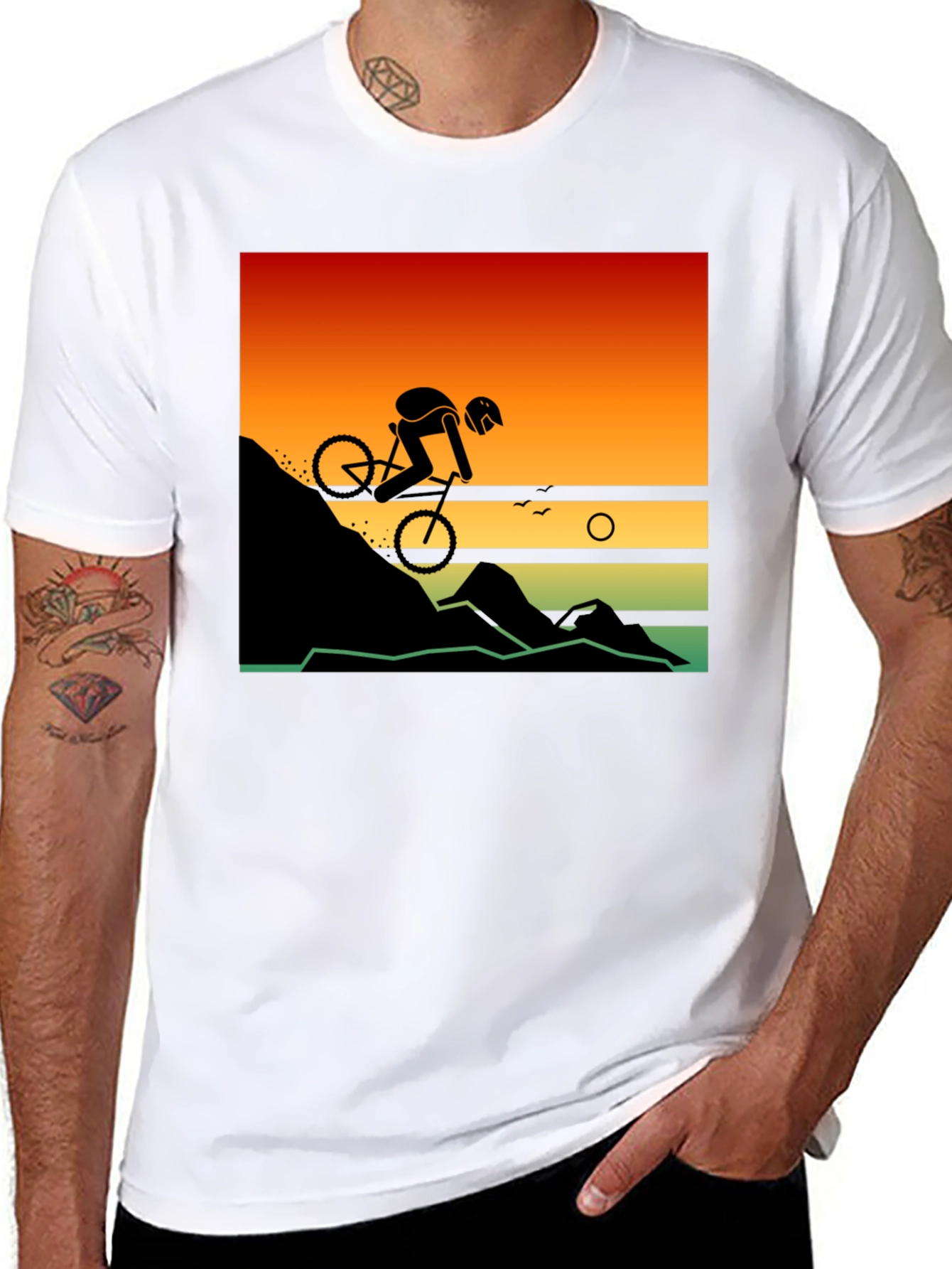 Mountain Biker Sunset Ride Graphic Tee
