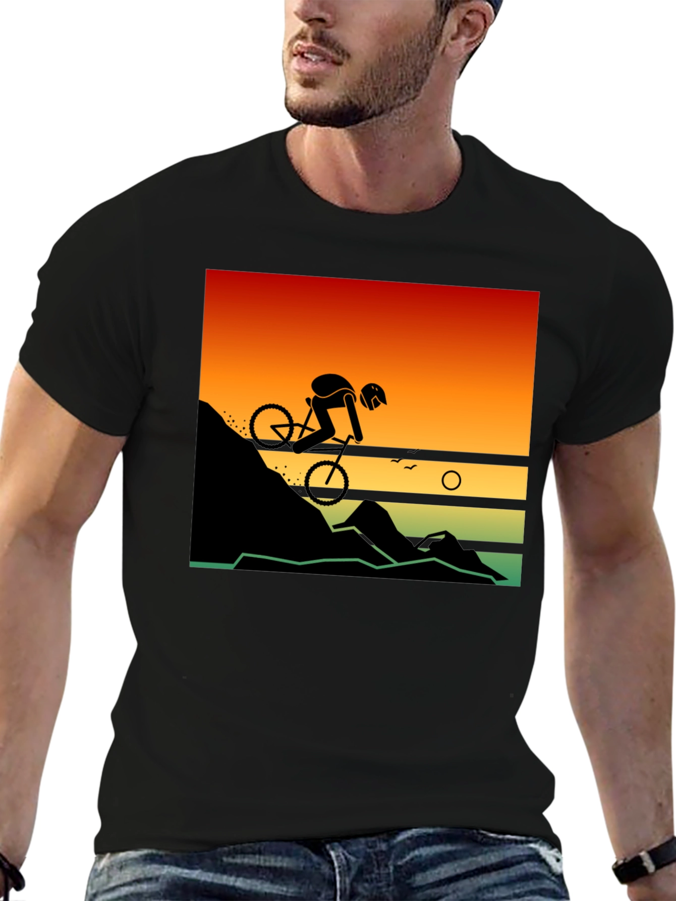 Mountain Biker Sunset Ride Graphic Tee
