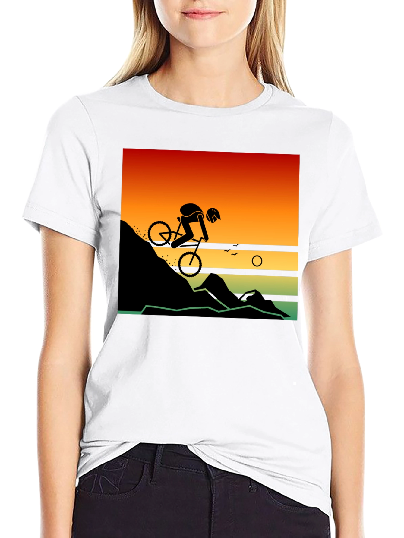 Mountain Biker Sunset Ride Graphic Tee