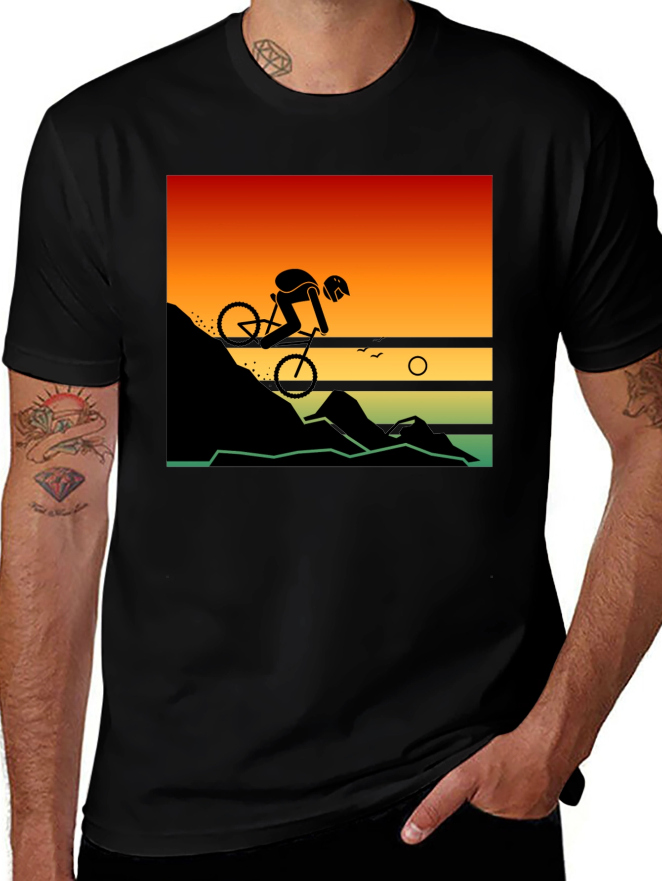Mountain Biker Sunset Ride Graphic Tee