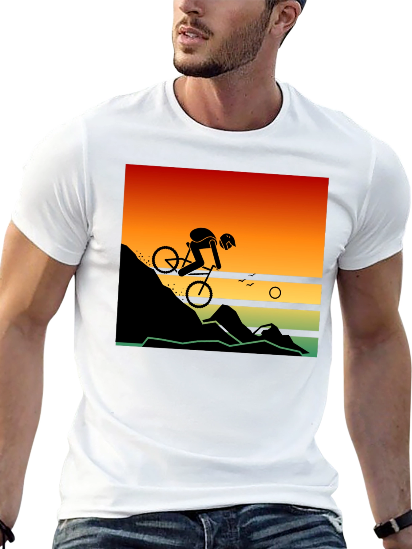 Mountain Biker Sunset Ride Graphic Tee