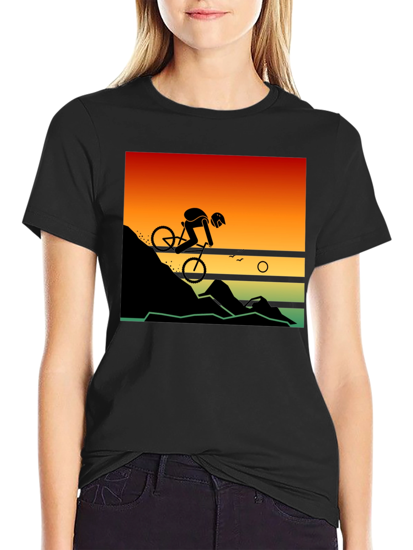 Mountain Biker Sunset Ride Graphic Tee