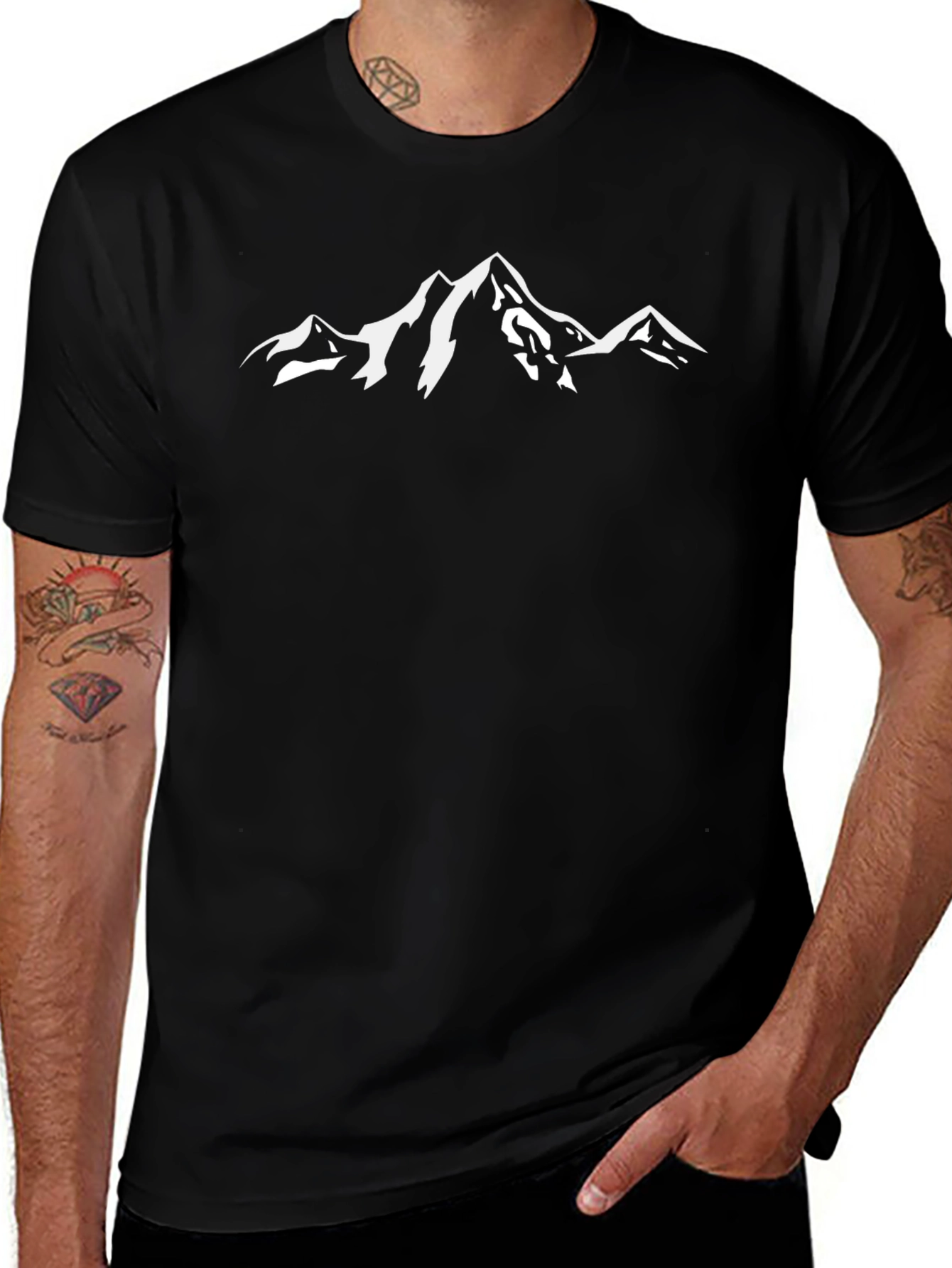 Mountain Peak Graphic Tee - Black Cotton T-Shirt