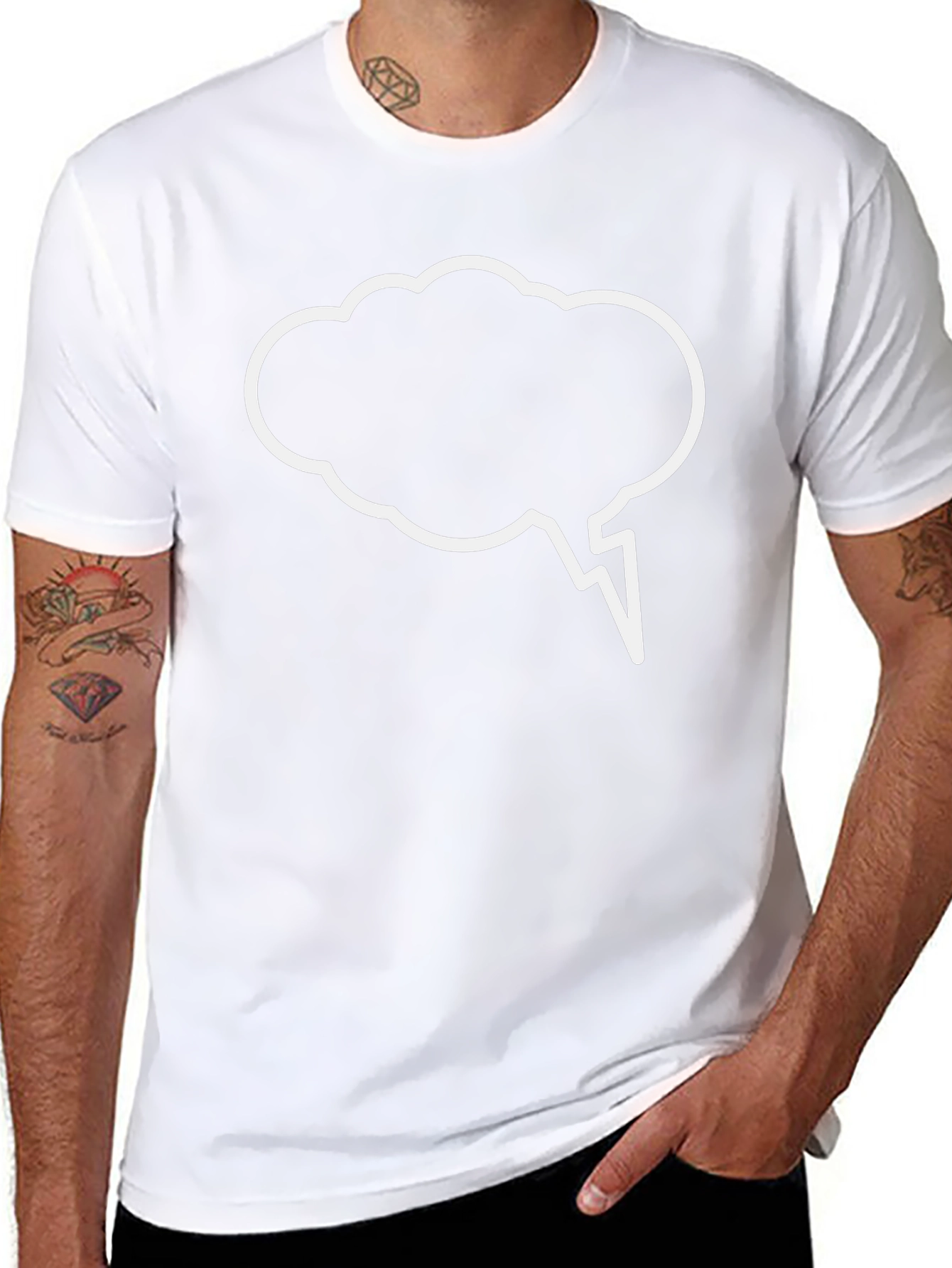 Black T-Shirt with White Cloud Speech Bubble Design