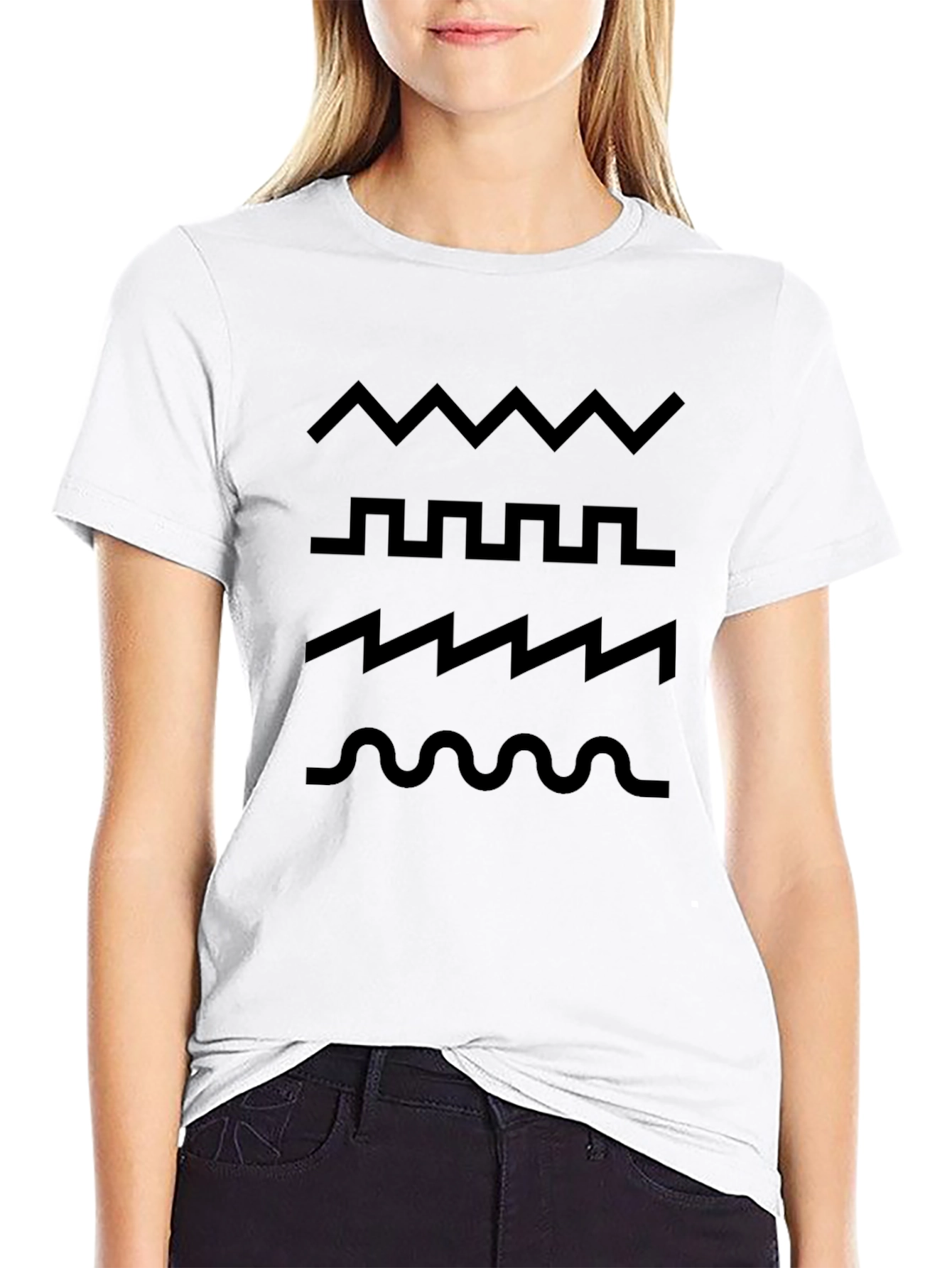 Mens Black Graphic Wave Pattern T-Shirt