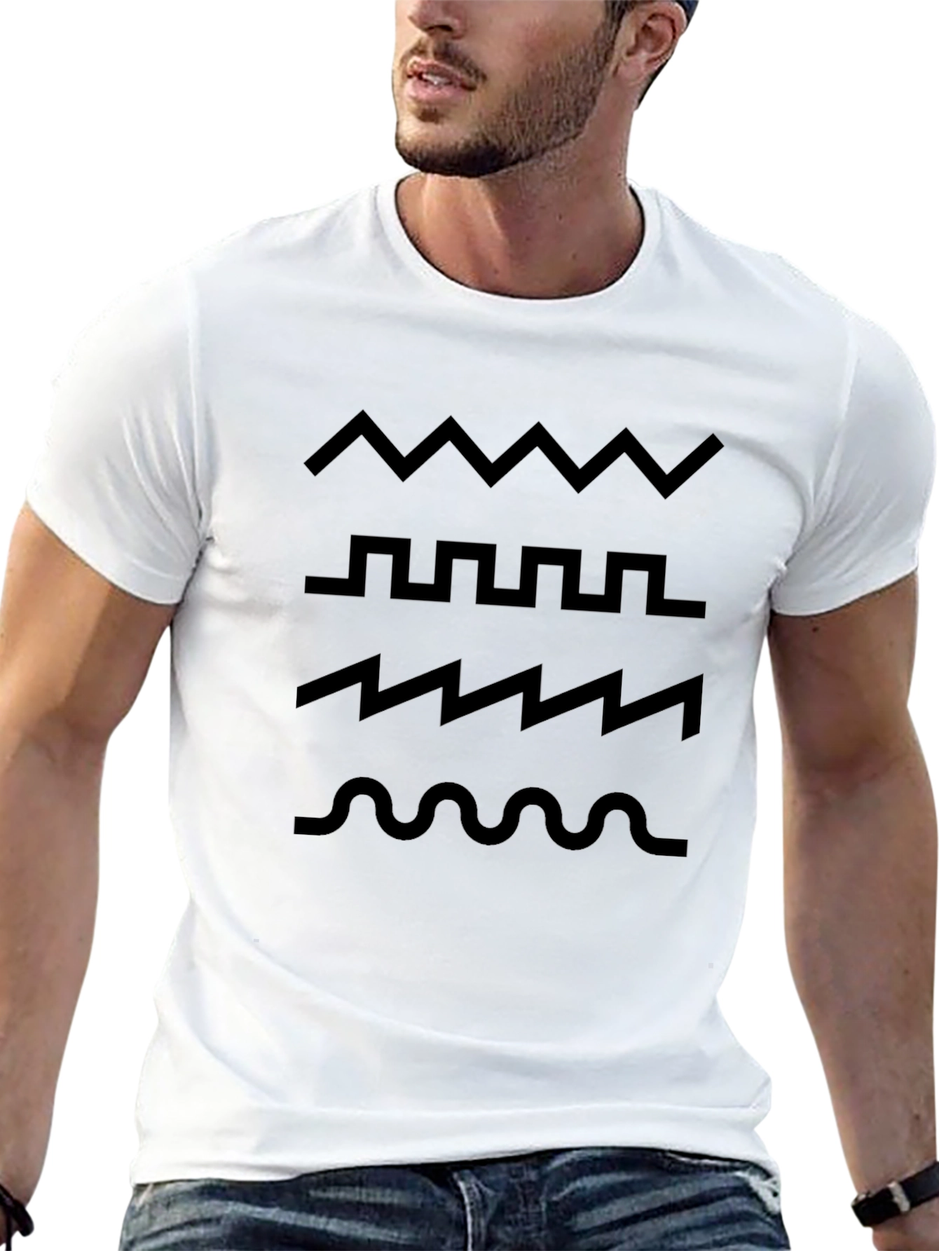 Mens Black Graphic Wave Pattern T-Shirt