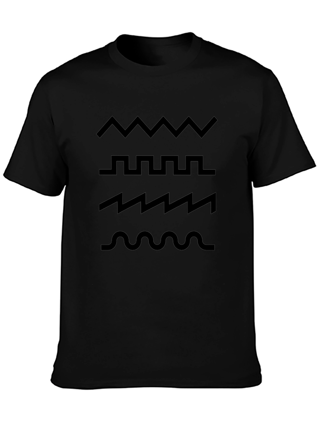Mens Black Graphic Wave Pattern T-Shirt