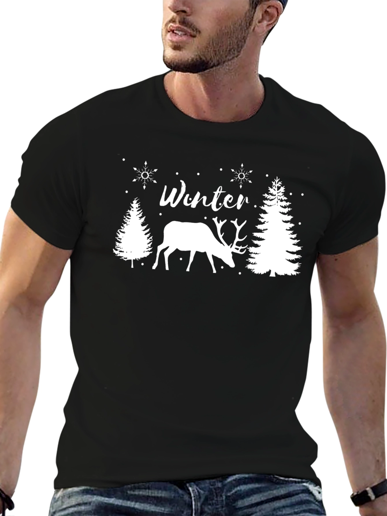 Winter Deer Graphic Tee - Black