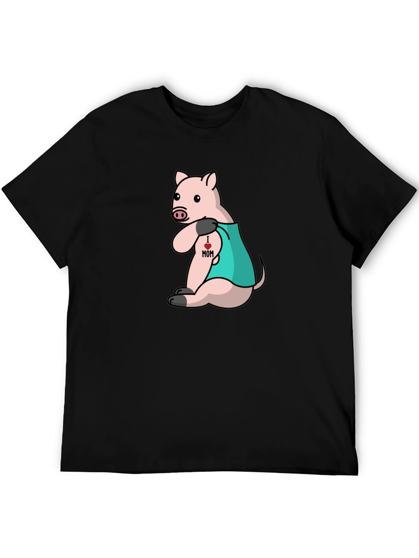 Pig I Love Mom Tattoo Black T-Shirt