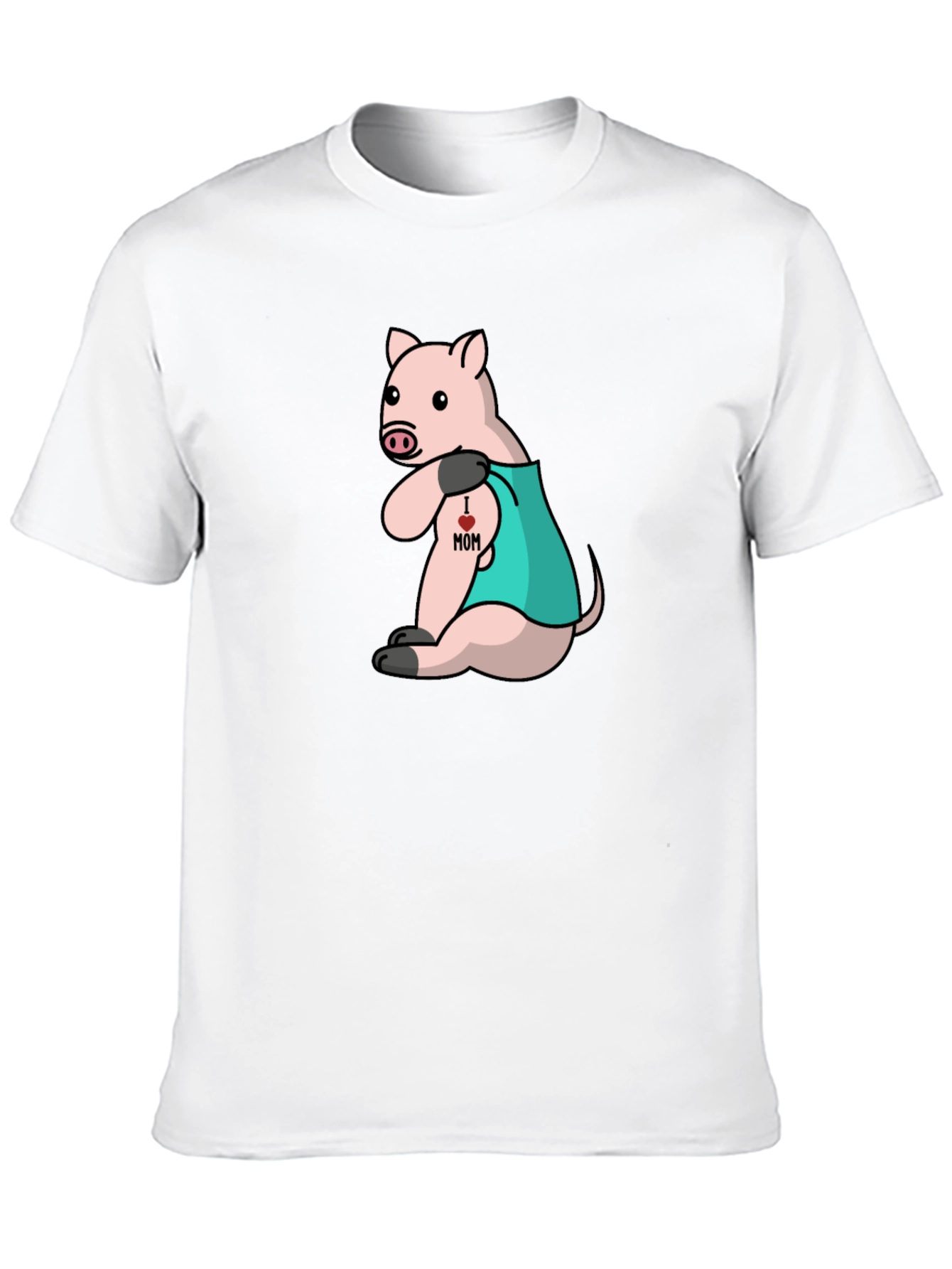 Pig I Love Mom Tattoo Black T-Shirt