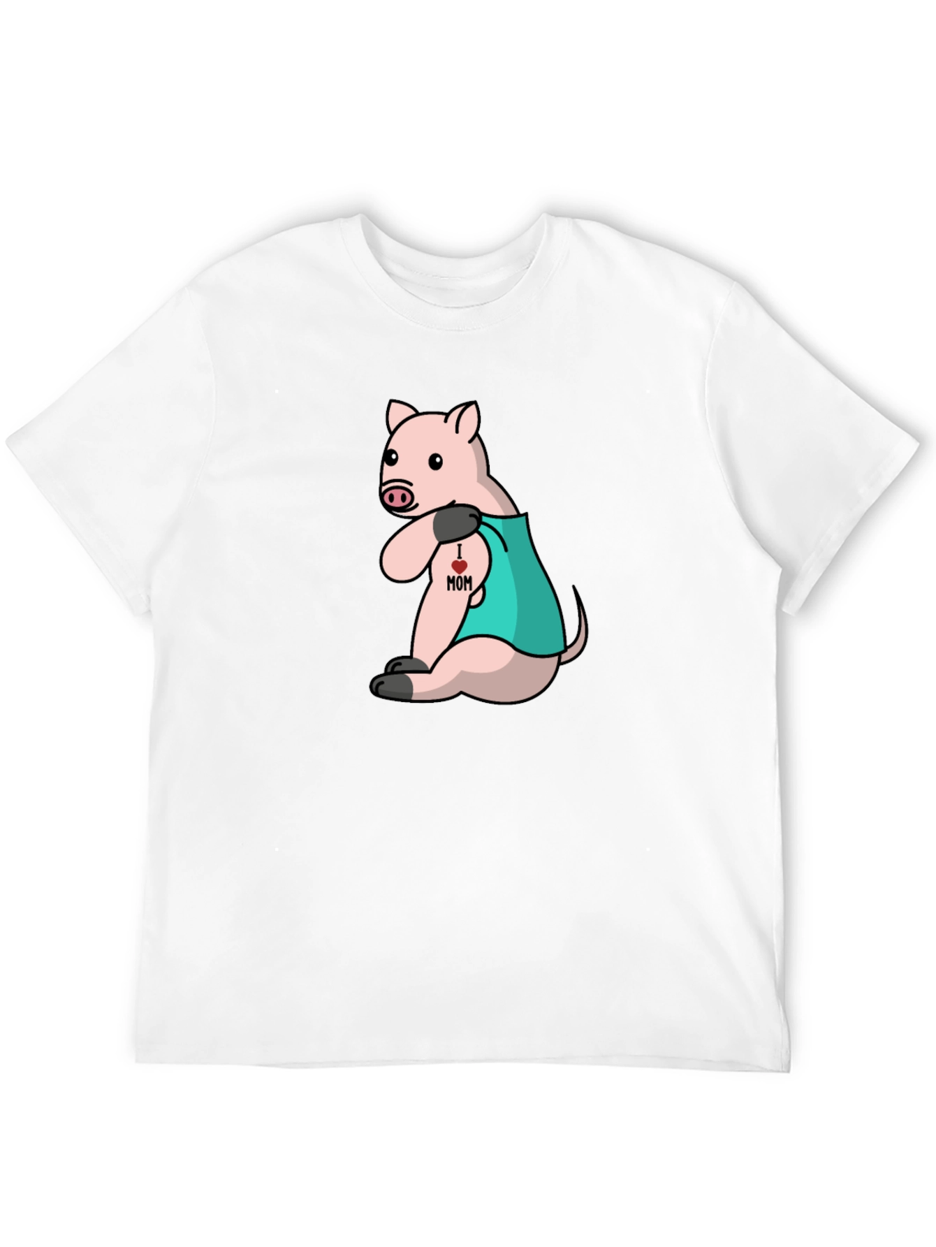 Pig I Love Mom Tattoo Black T-Shirt
