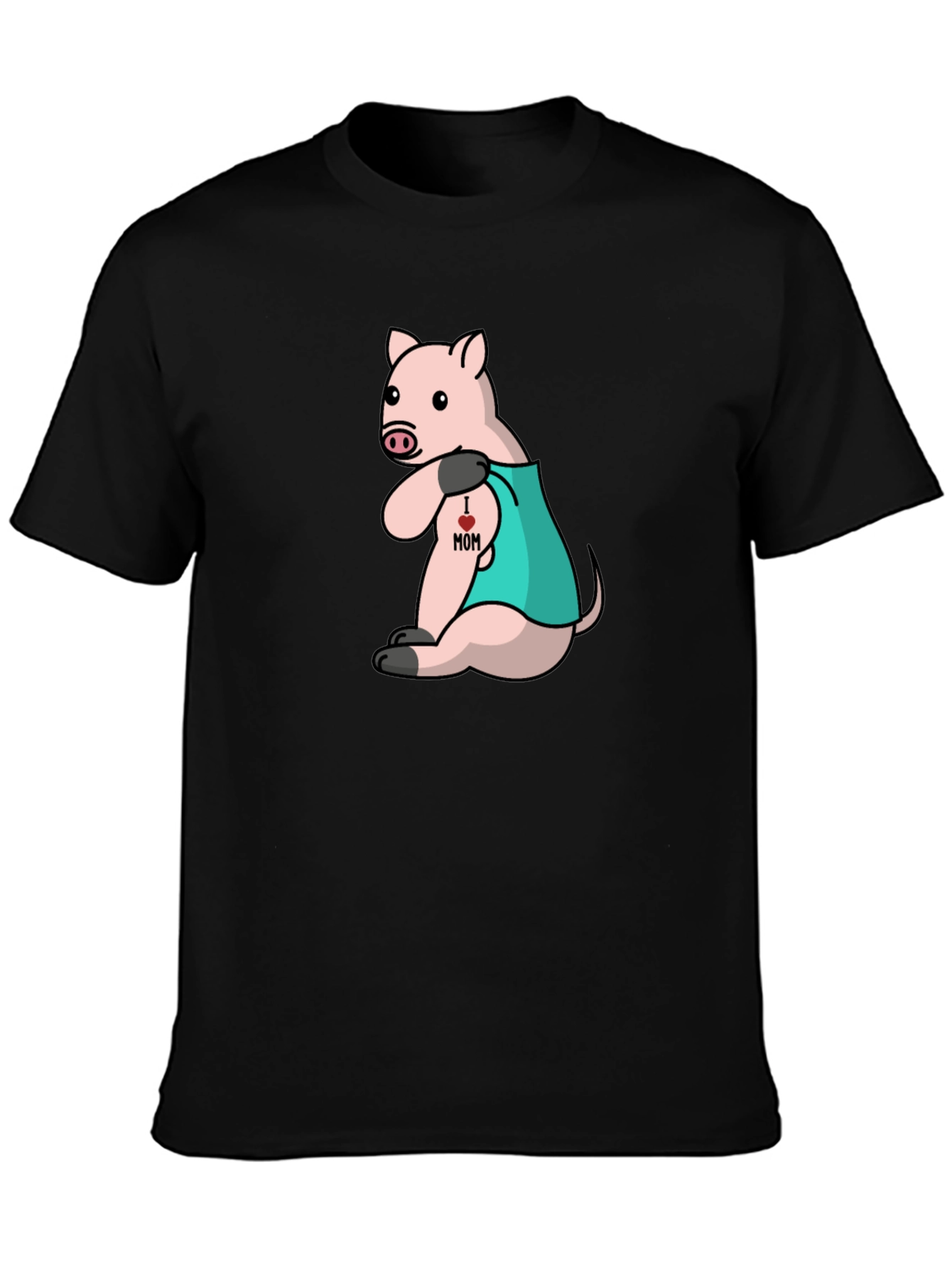 Pig I Love Mom Tattoo Black T-Shirt