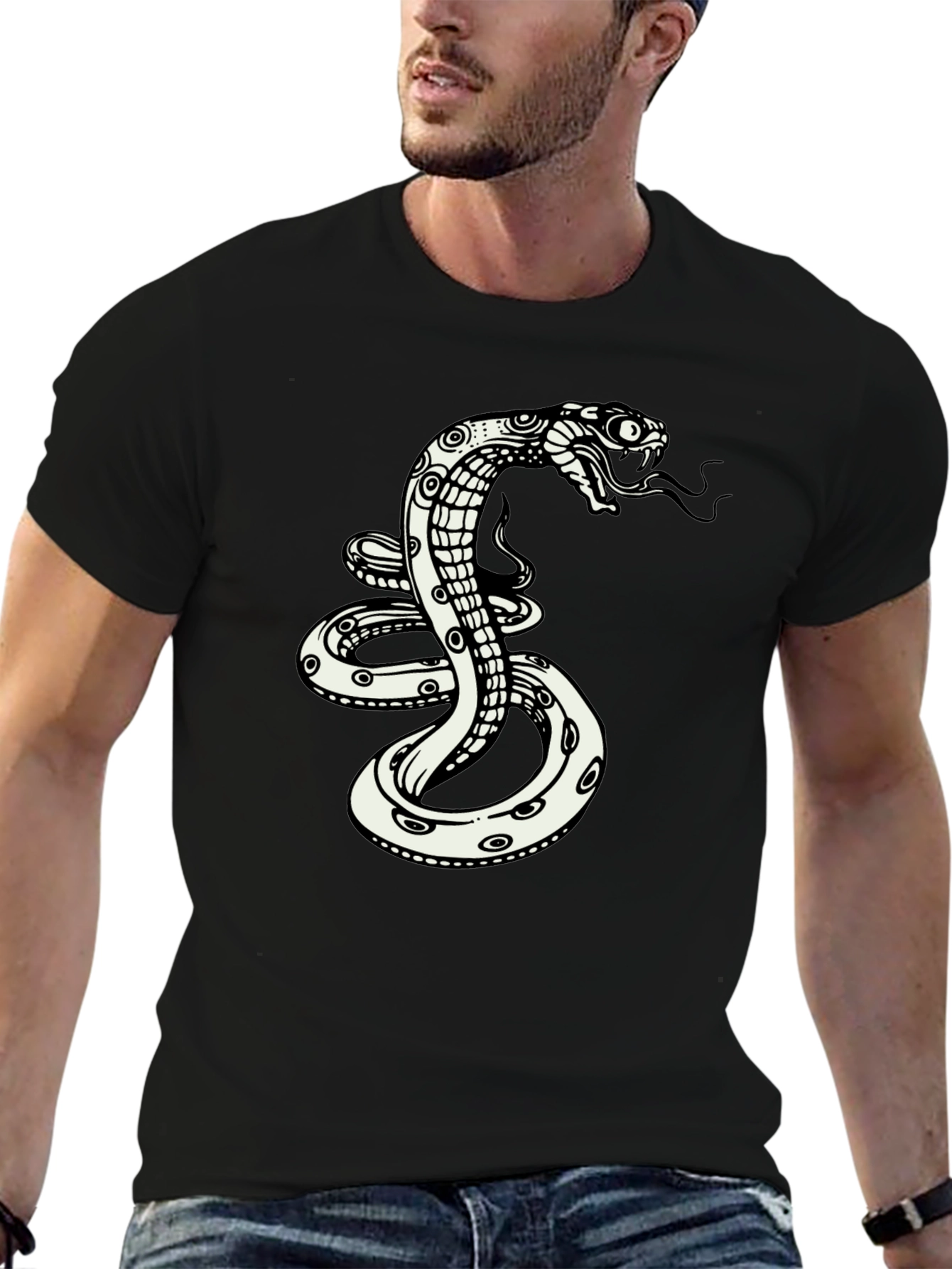 Snake Graphic Tee - Classic Black Cotton Blend