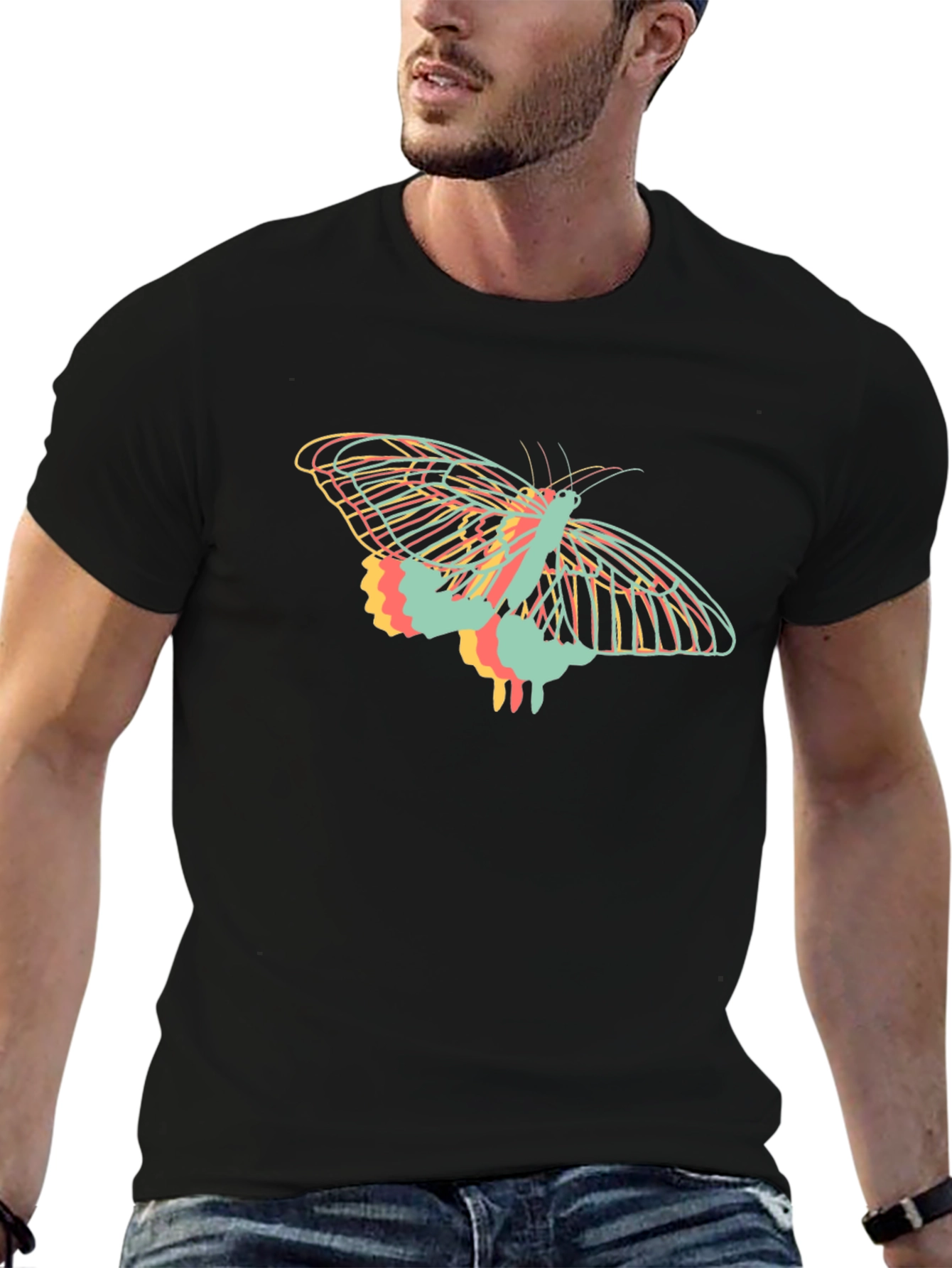 Abstract Butterfly Graphic Tee - Black