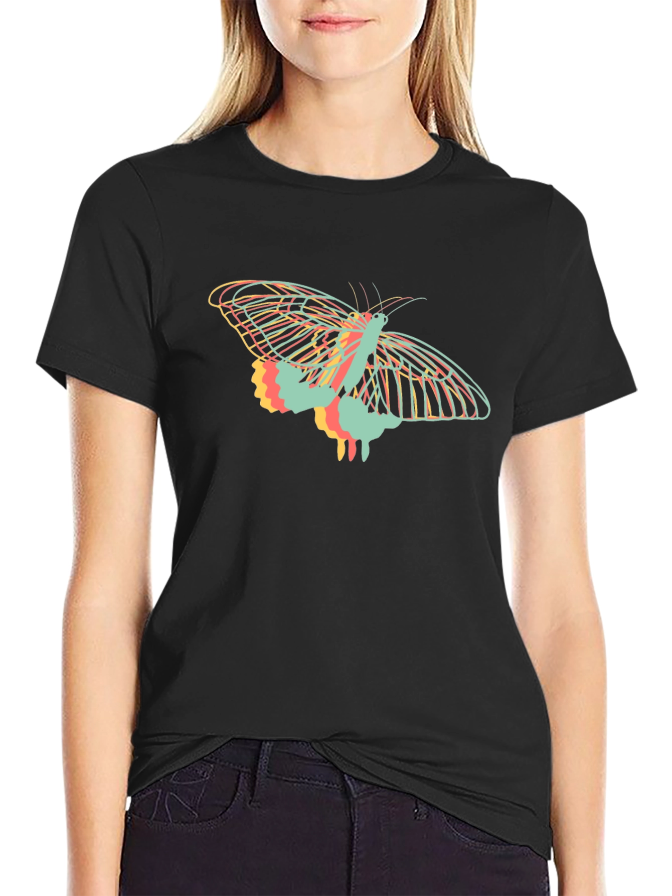 Abstract Butterfly Graphic Tee - Black