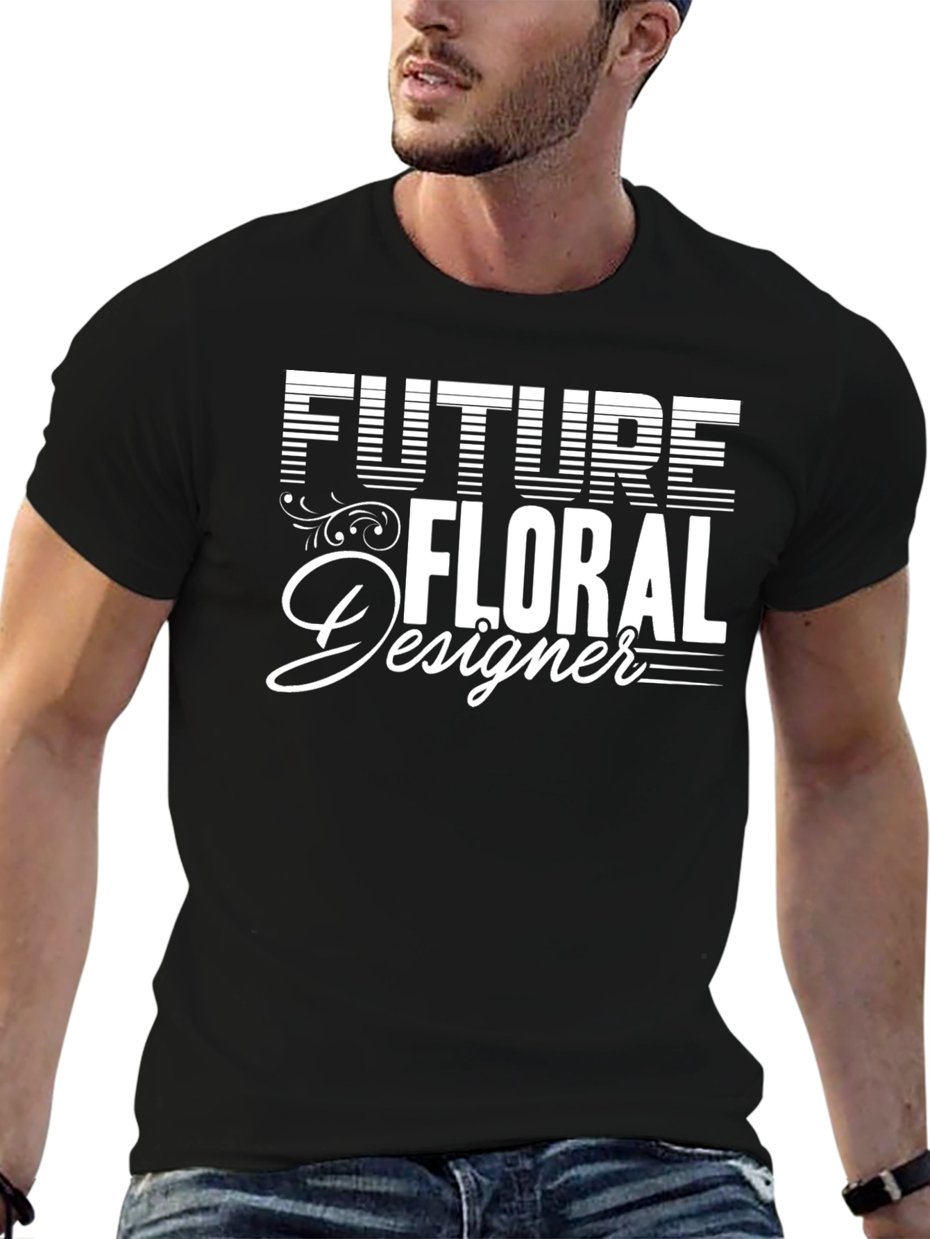 Future Floral Designer Black Graphic T-Shirt