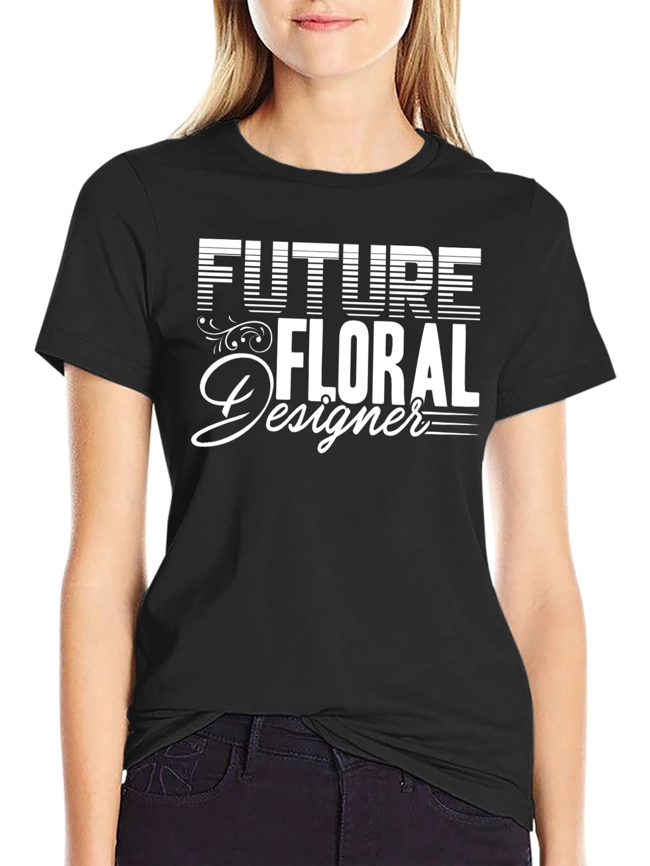 Future Floral Designer Black Graphic T-Shirt