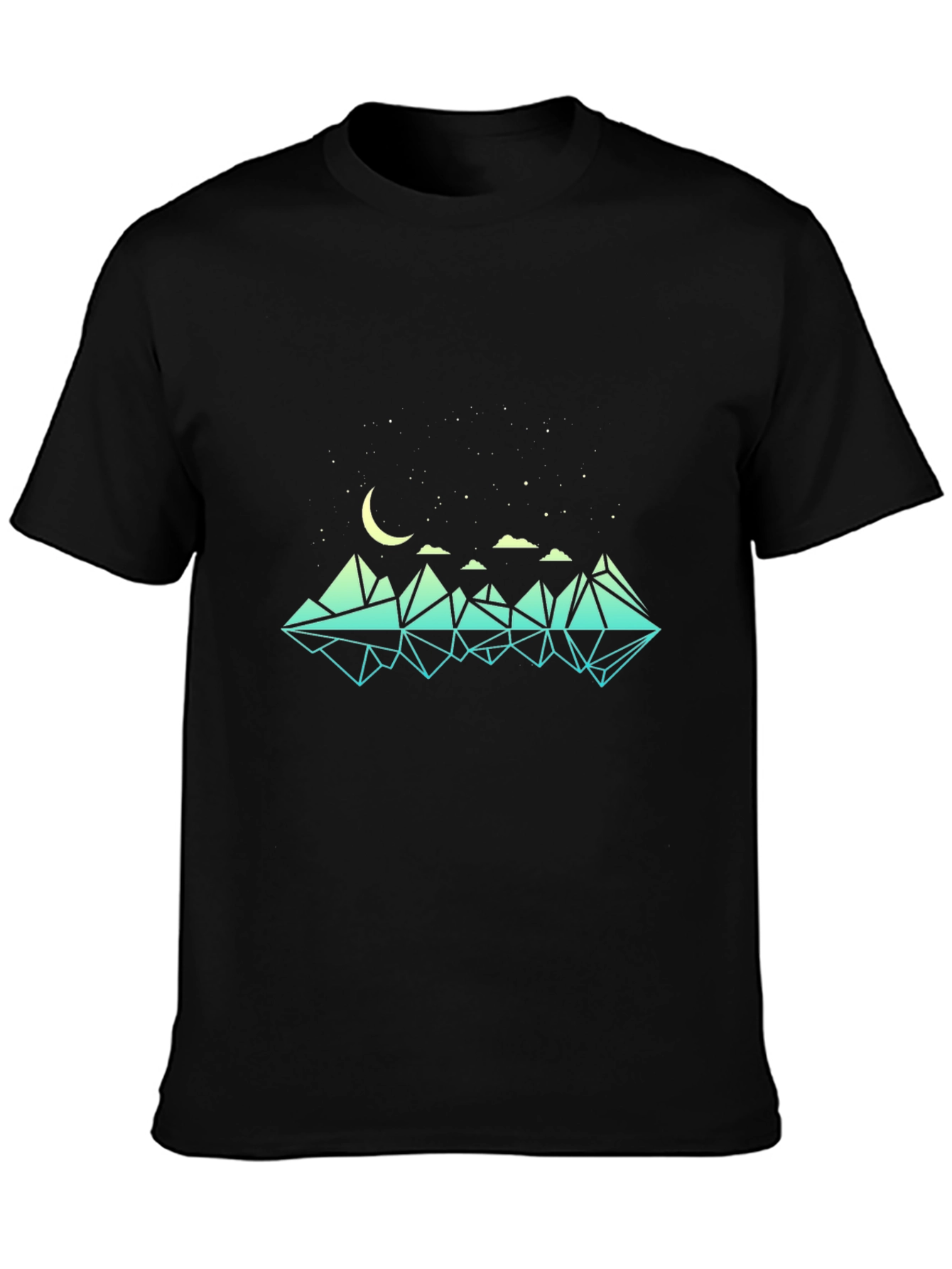 Geometric Mountain & Moon Graphic Black T-Shirt