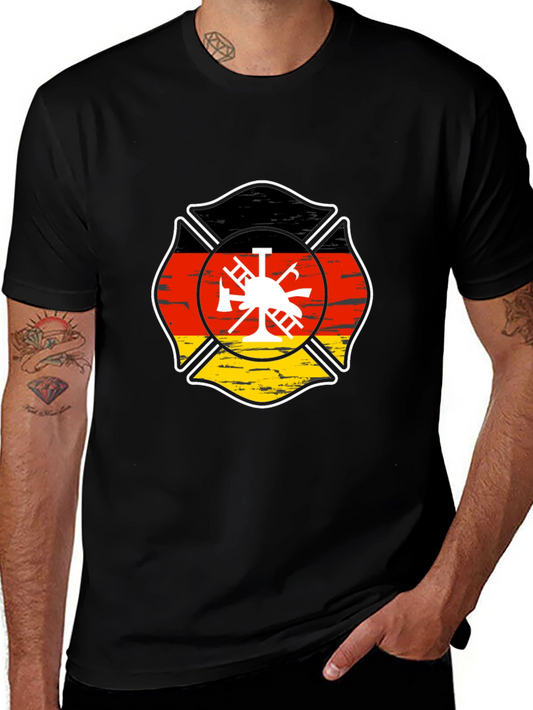 German Flag Firefighter Maltese Cross Black T-Shirt