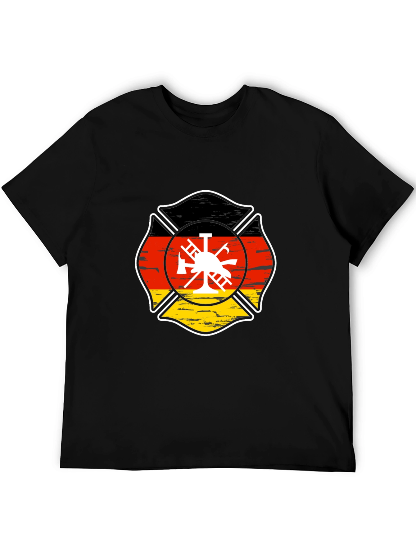 German Flag Firefighter Maltese Cross Black T-Shirt