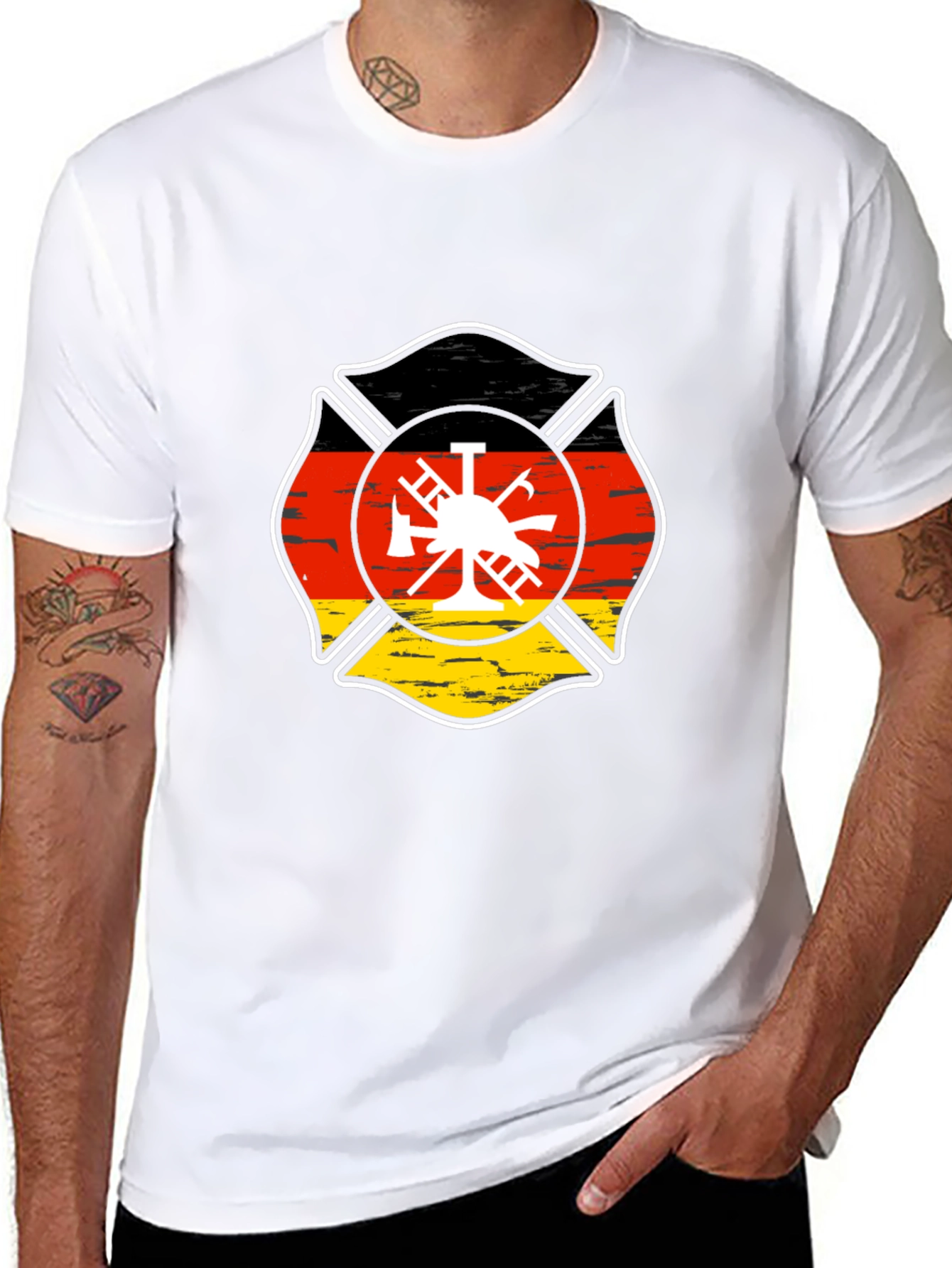 German Flag Firefighter Maltese Cross Black T-Shirt