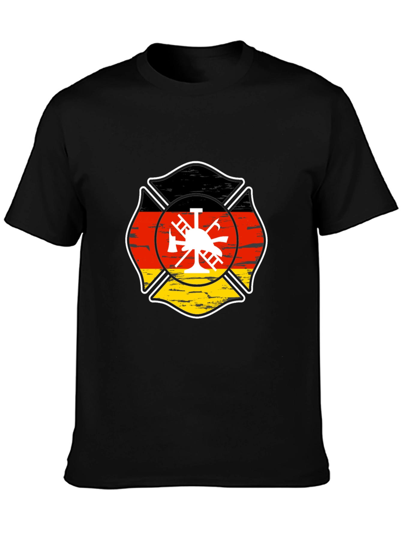 German Flag Firefighter Maltese Cross Black T-Shirt