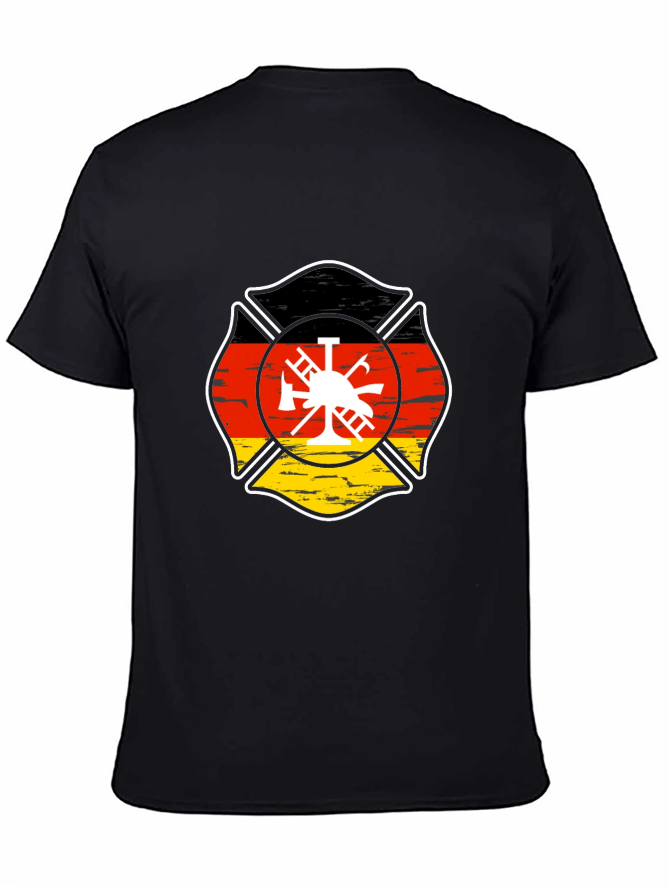 German Flag Firefighter Maltese Cross Black T-Shirt