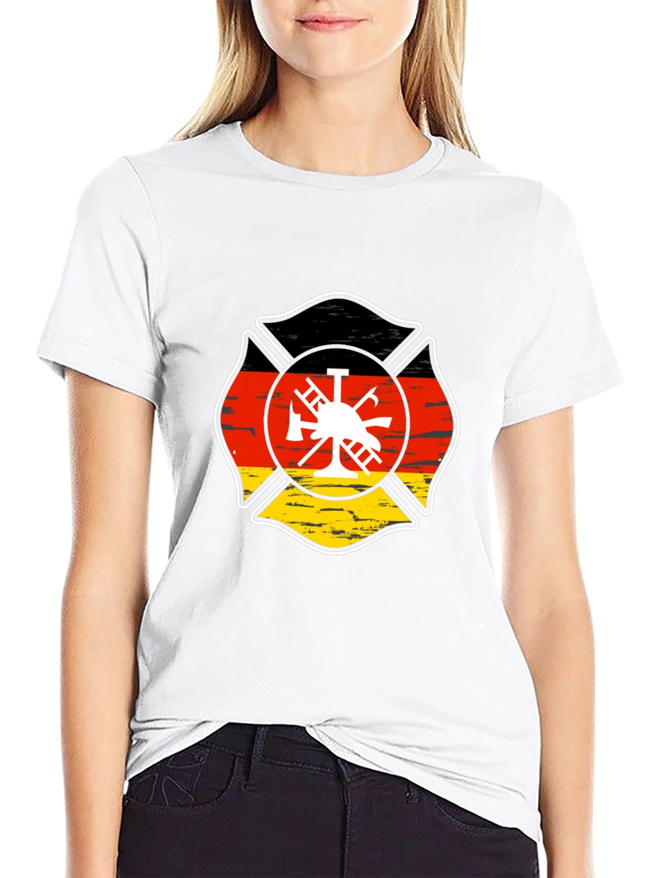 German Flag Firefighter Maltese Cross Black T-Shirt