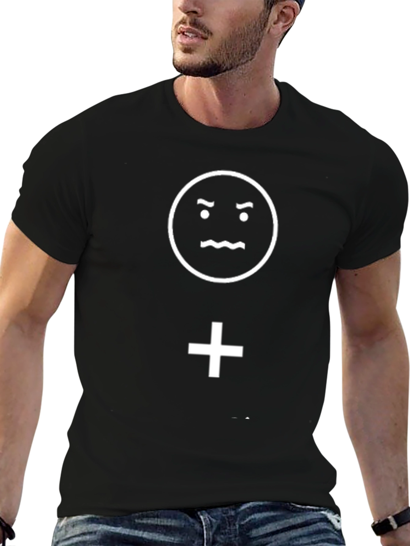 Emoticon Plus Sign Black Graphic Tee